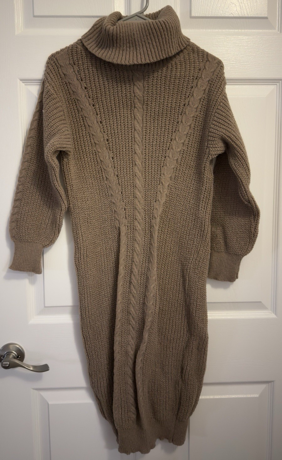 Women’s Brown Cable Knit Turtleneck Sweater Dress Stretch