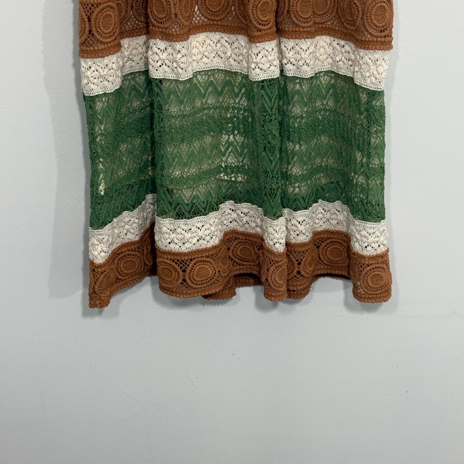 Ryu Womens Dress Small Cream Green Stripe Crochet Boho Hippie Festival Fairy