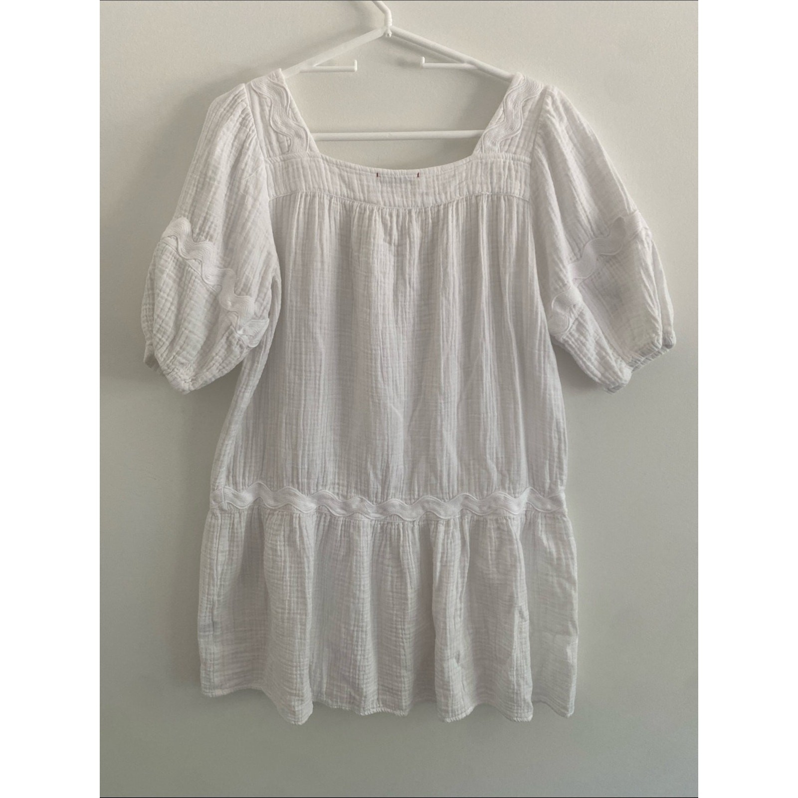 Stark X Square Neck Gauzy Cotton Puff Slv Dress White XS