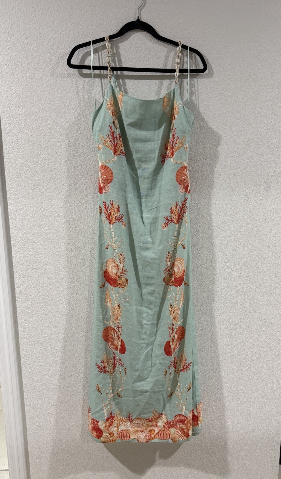 Caroline Constas Coral Shell Print Linen Maxi Dress Size M NWT