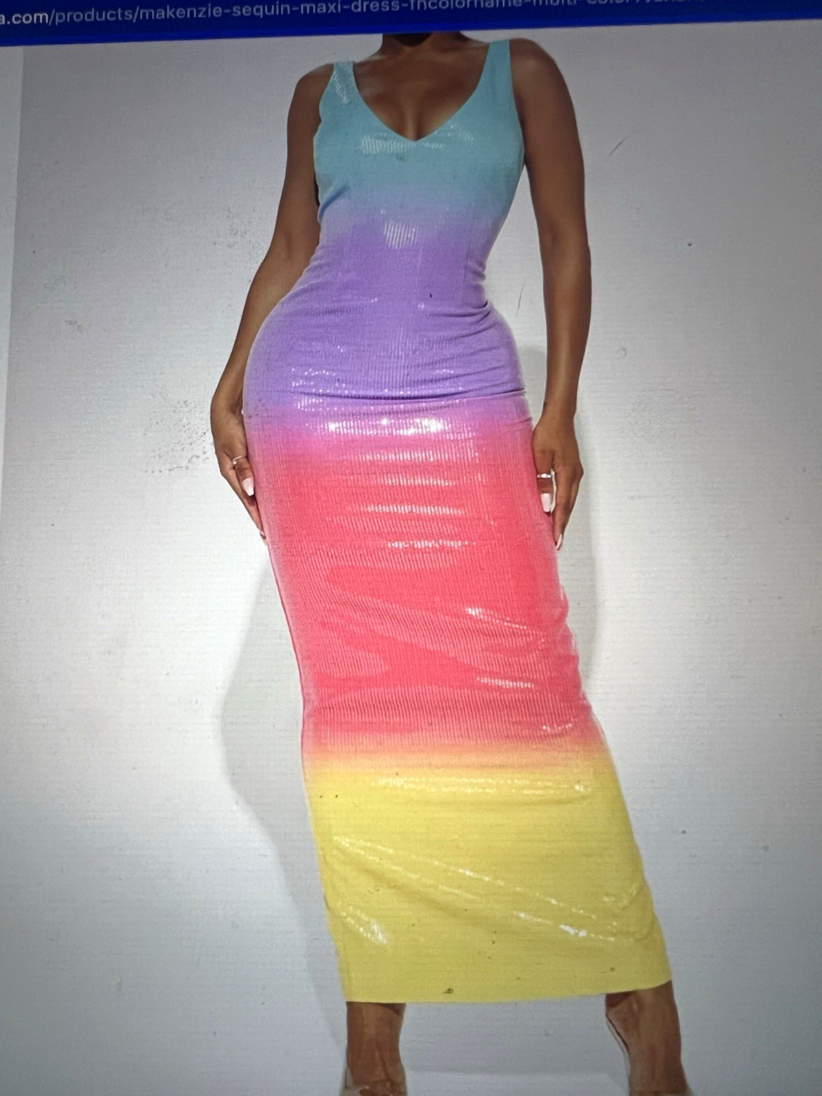 Womens Multicolor Ombre Sequin V-Neck Sleeveless Stretch Bodycon Maxi Dress S