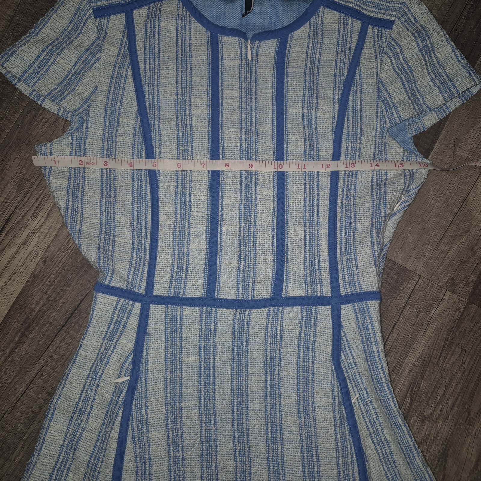 ME+EM Blue Beige Striped Round Neck Short Sleeve A-Line Short Dress US 6