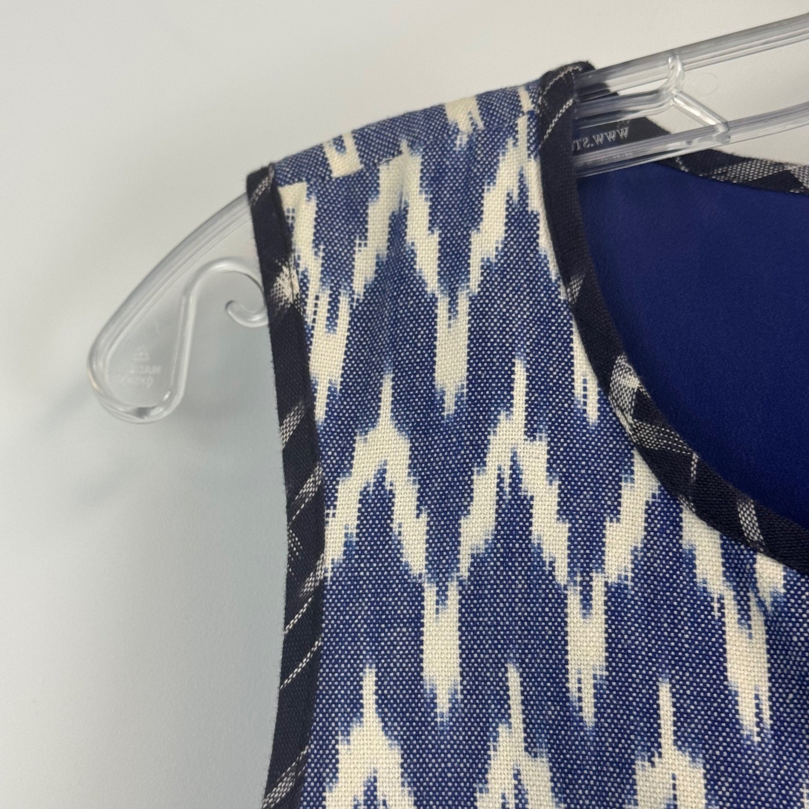 J.Crew Blue White Ikat Chevron Cotton Shift Dress Split Neck Womens 2 RN77388