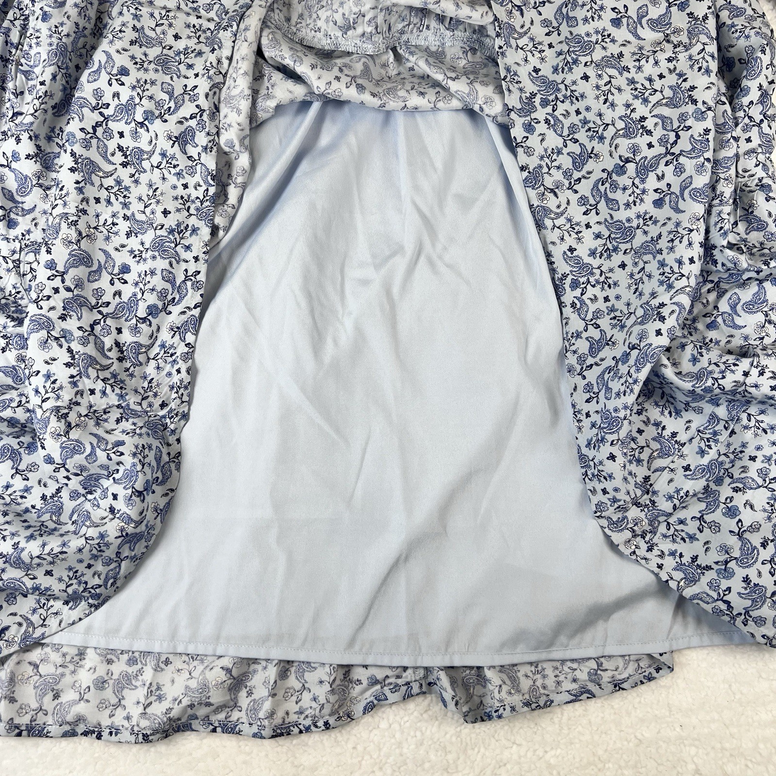Boho Cottagecore Floral Peasant Dress XXL Smocked Babydoll Blue White
