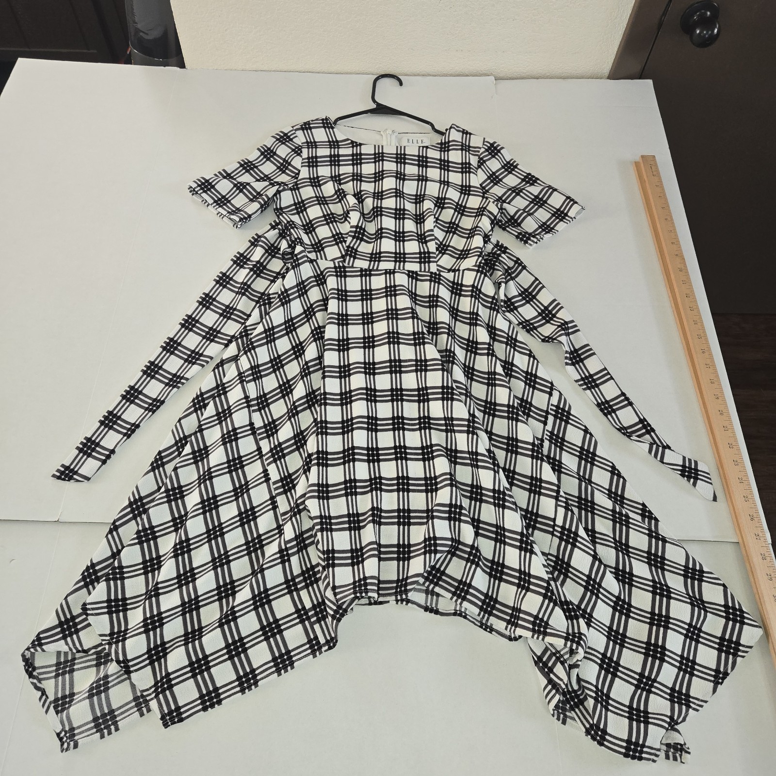 Elle Black and White Plaid Dress Asymmetrical Hi-Lo Hem XS Nwt