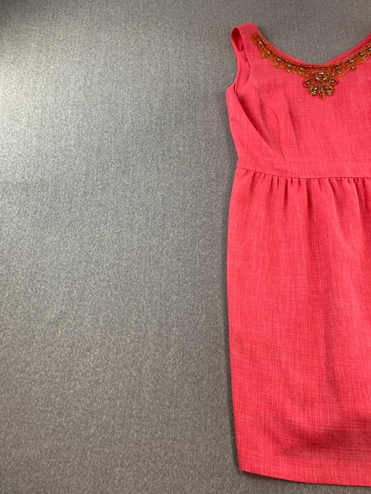 Ellen Tracy Sleeveless Round Beaded Neck Zip Shift Dress Women Orange Size 10P