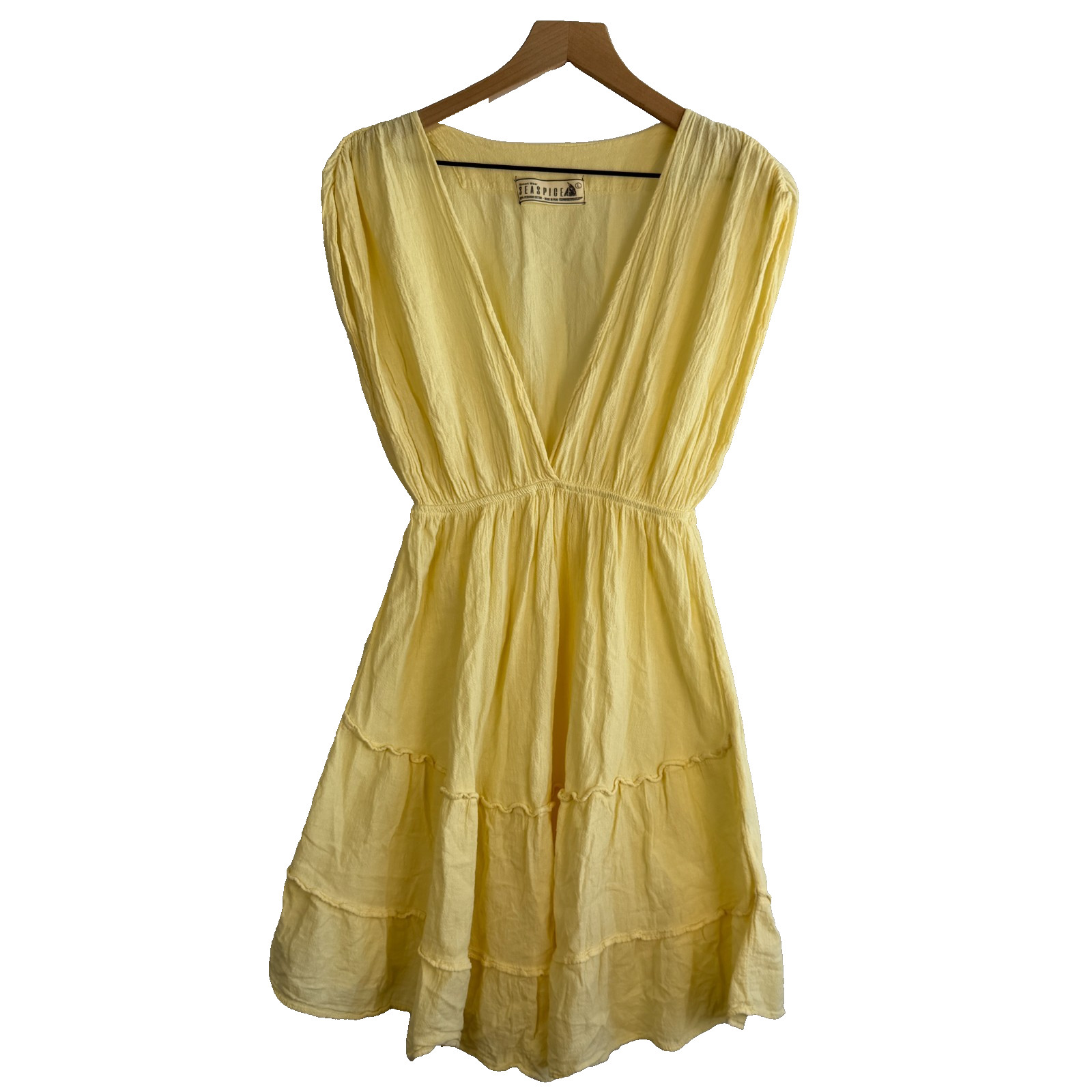 SEASPICE RESORT WEAR Mini Dress Coverup Double Gauze Yellow Large 100% Cotton