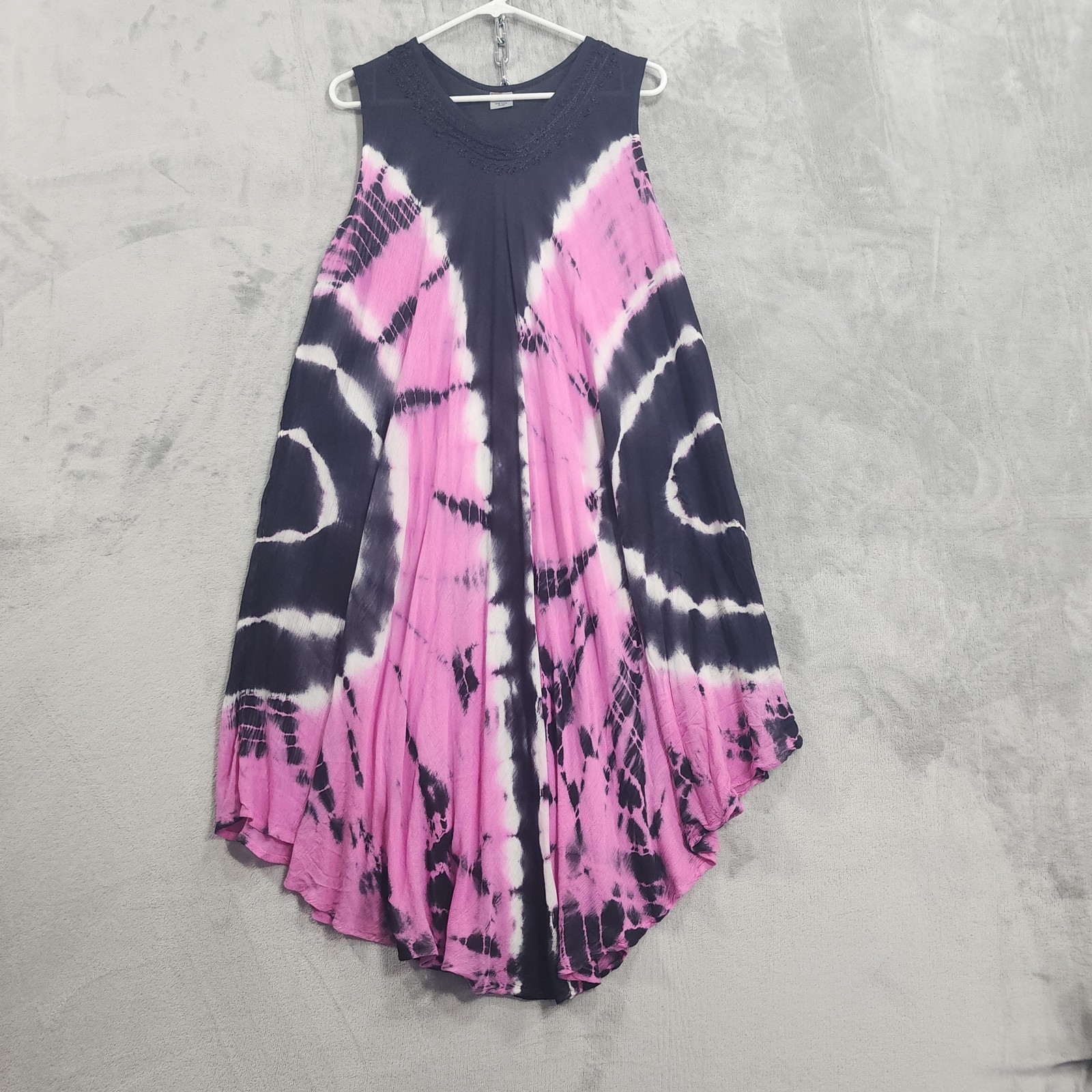 Shoreline Dress Womens ONE SIZE PLUS Pink Black Tie Dye Sleeveless Midi Boho