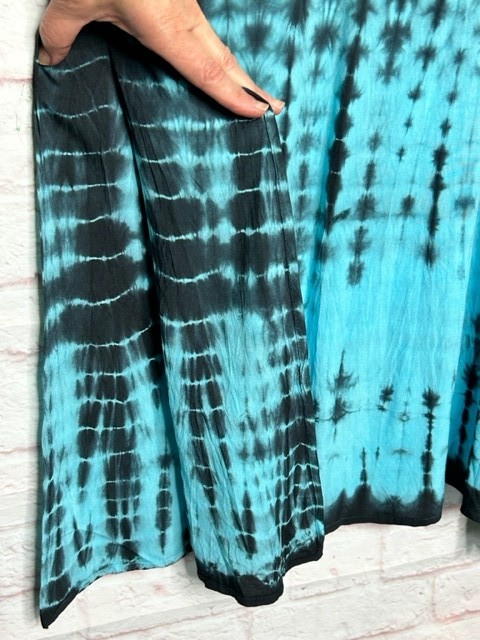 Small/Medium New Tie Dye Gray Black Aqua Blue Gauze Slip Dress Beach Cover 50$