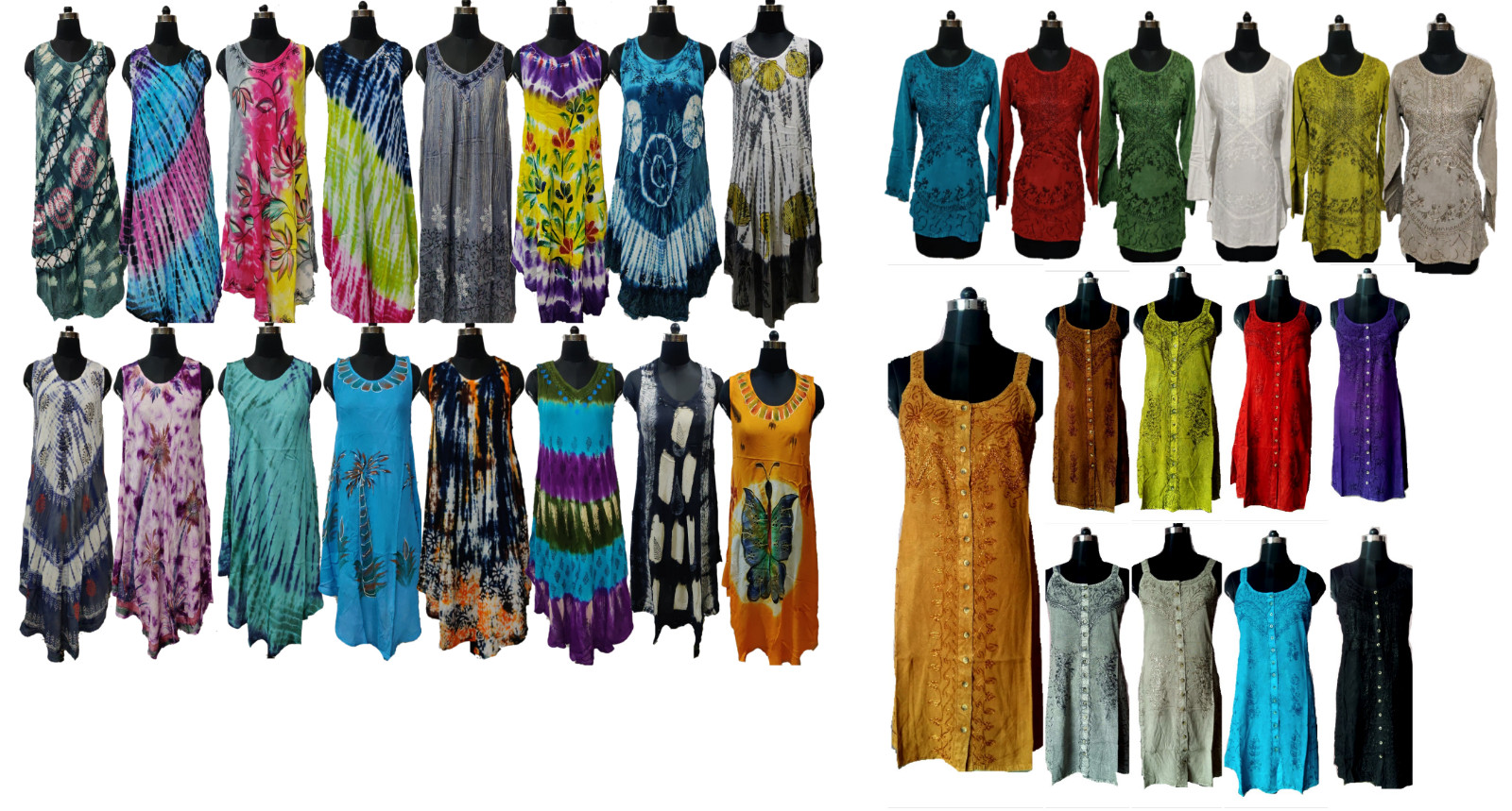 Lot 250pc- 100pc Sundress beach 100pc Midi Solid Viscose 50Pc boho tops blouse