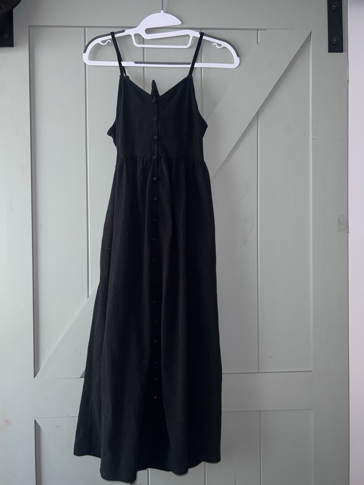 Universal Thread Black Solid Cotton Woven V-Neck Button Front Maxi Dress S
