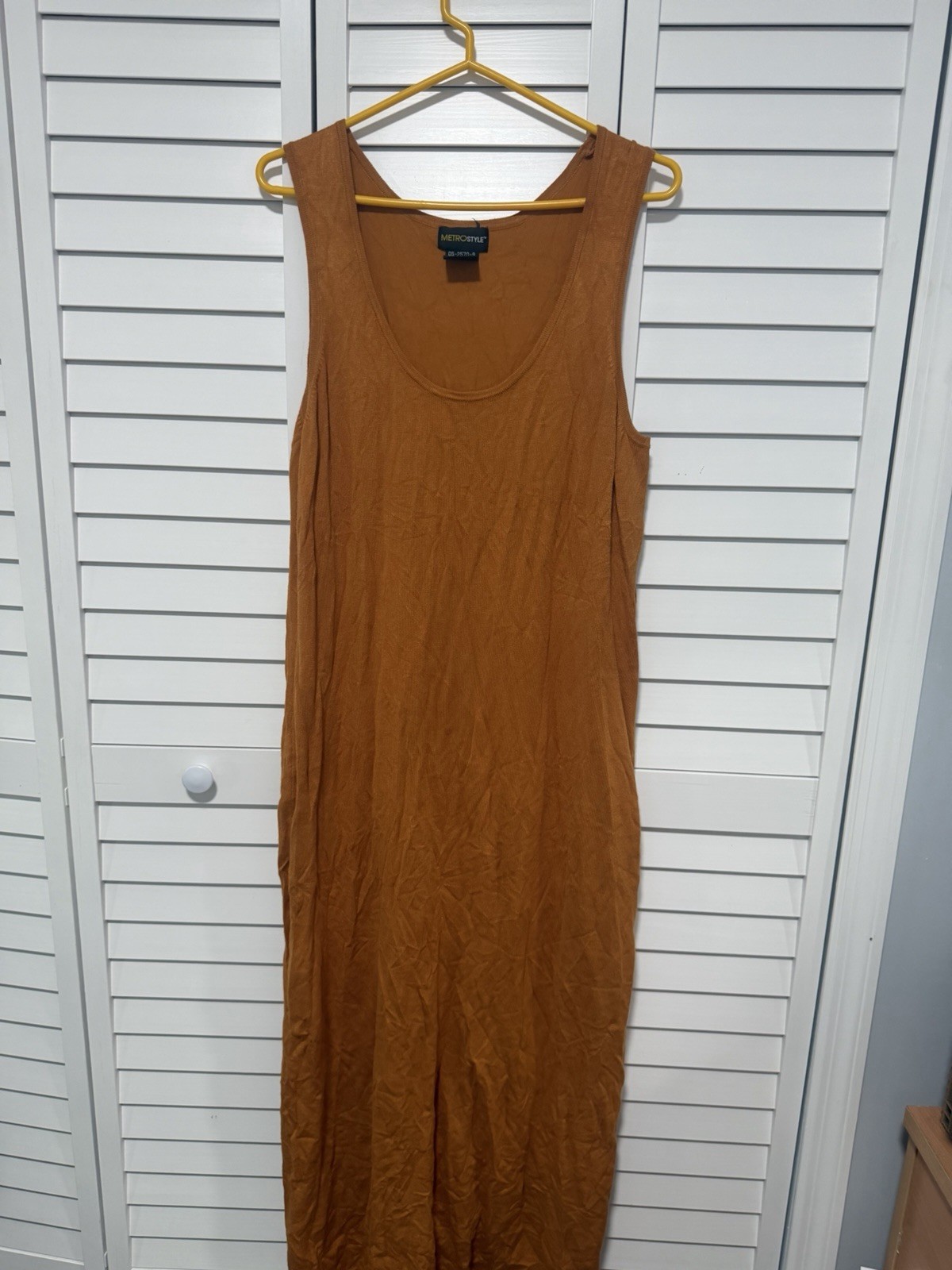 Metrostyle Brown Solid Midi Dress LT Tall Scoop Neck Sleeveless Pullover Ruffle