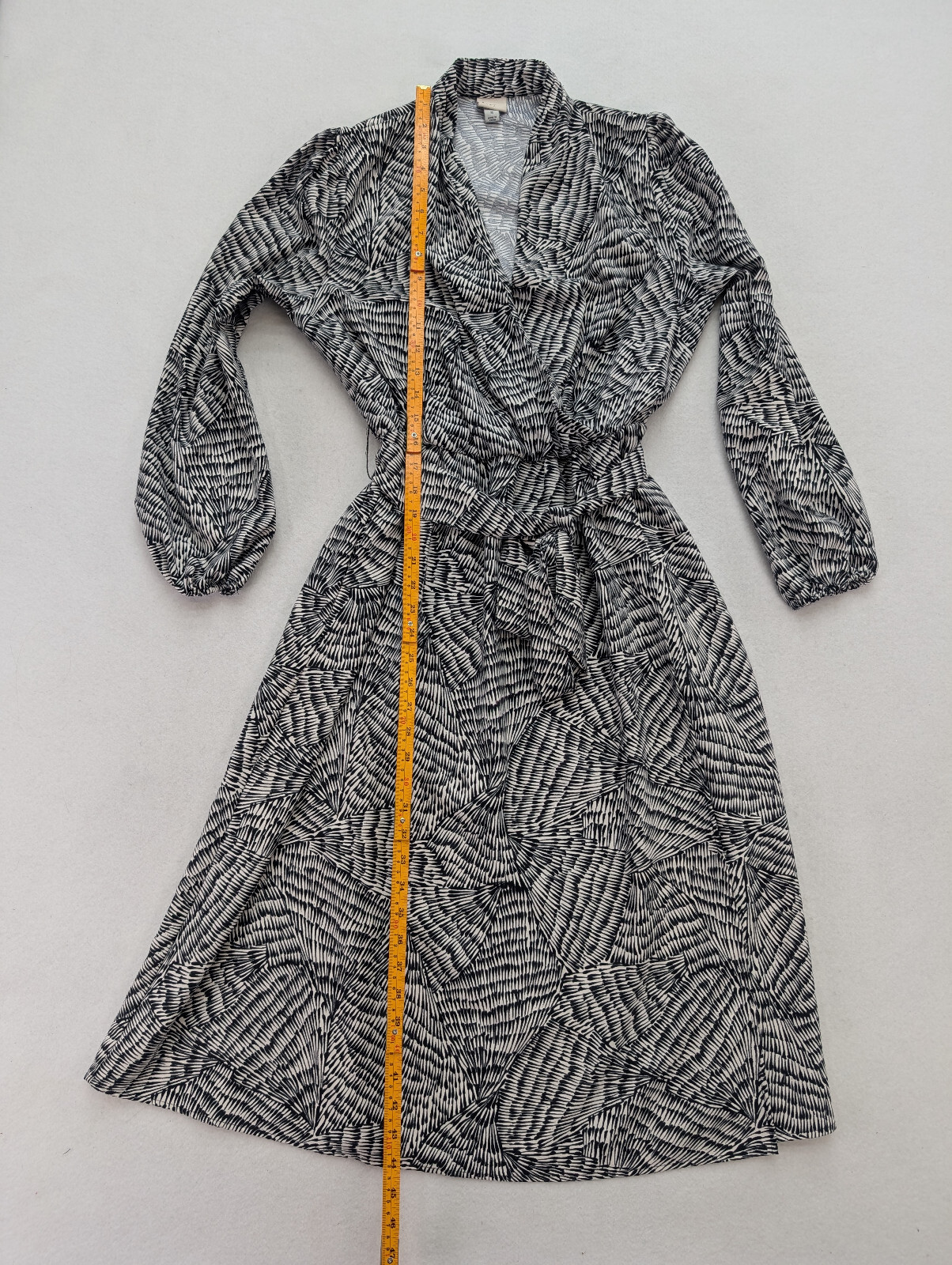 A New Day Women’s Dress Size M Black White Midi Belted Faux Wrap