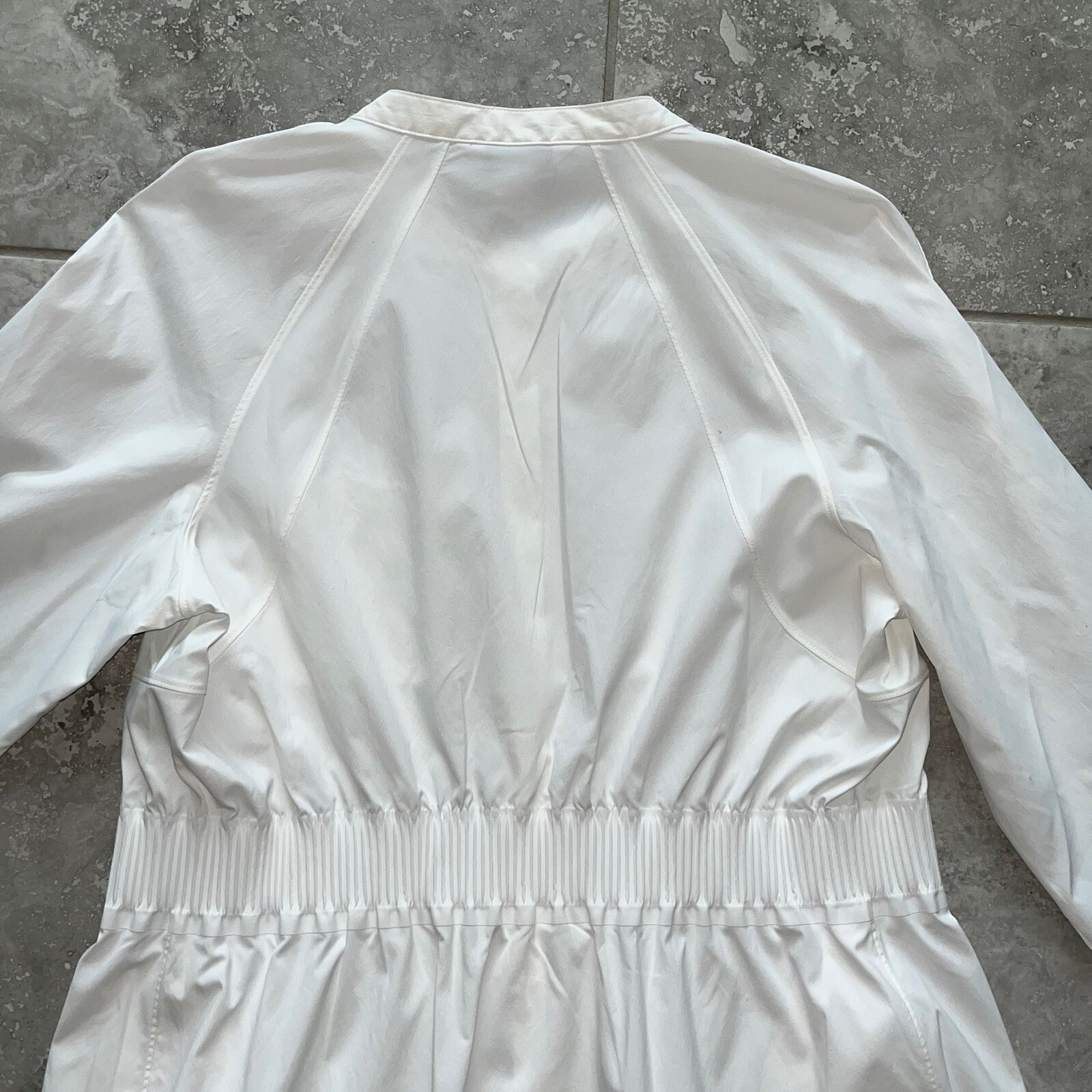 Athleta White Long Sleeve Button Shirt Dress Midi Cinched Waist Pocket M New