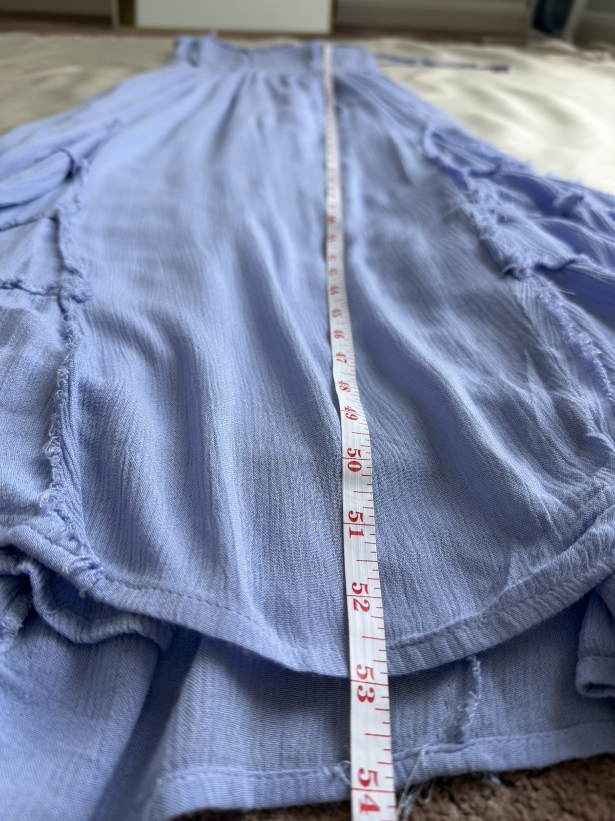 Free People Blue Open Back Smocked Maxi Dress Size M Boho Raw Edge Pockets