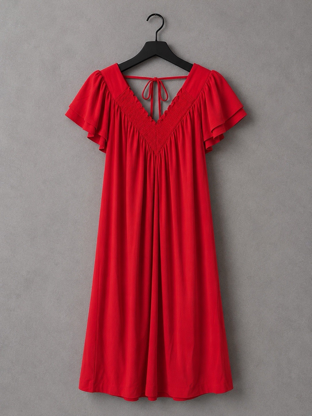 Allen B Womens Small Red Flutter Sleeve Babydoll Mini Dress Boho Romantic