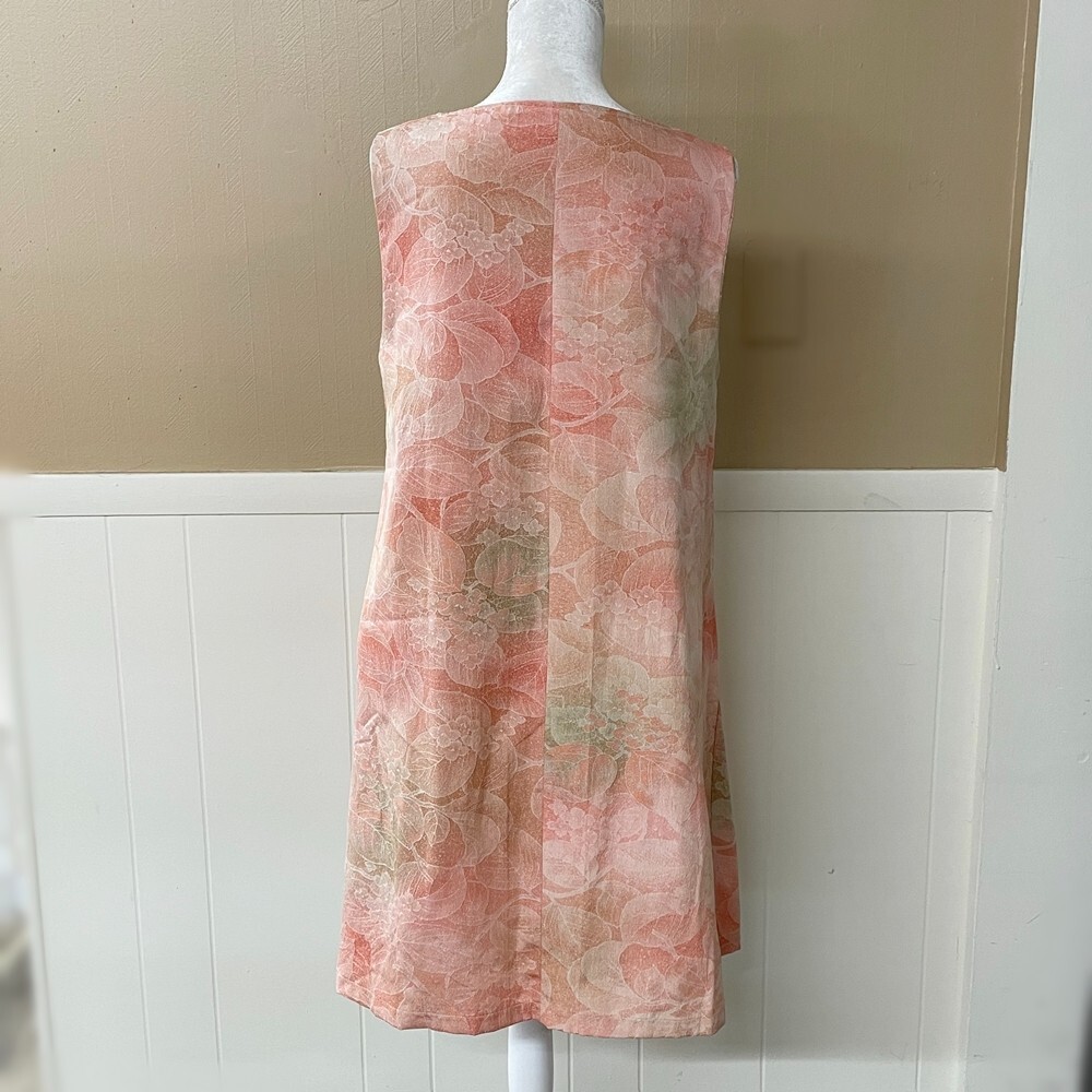 Peach Color Silk Kimono Remake Sleeveless Dress Round Neck A-line Dress
