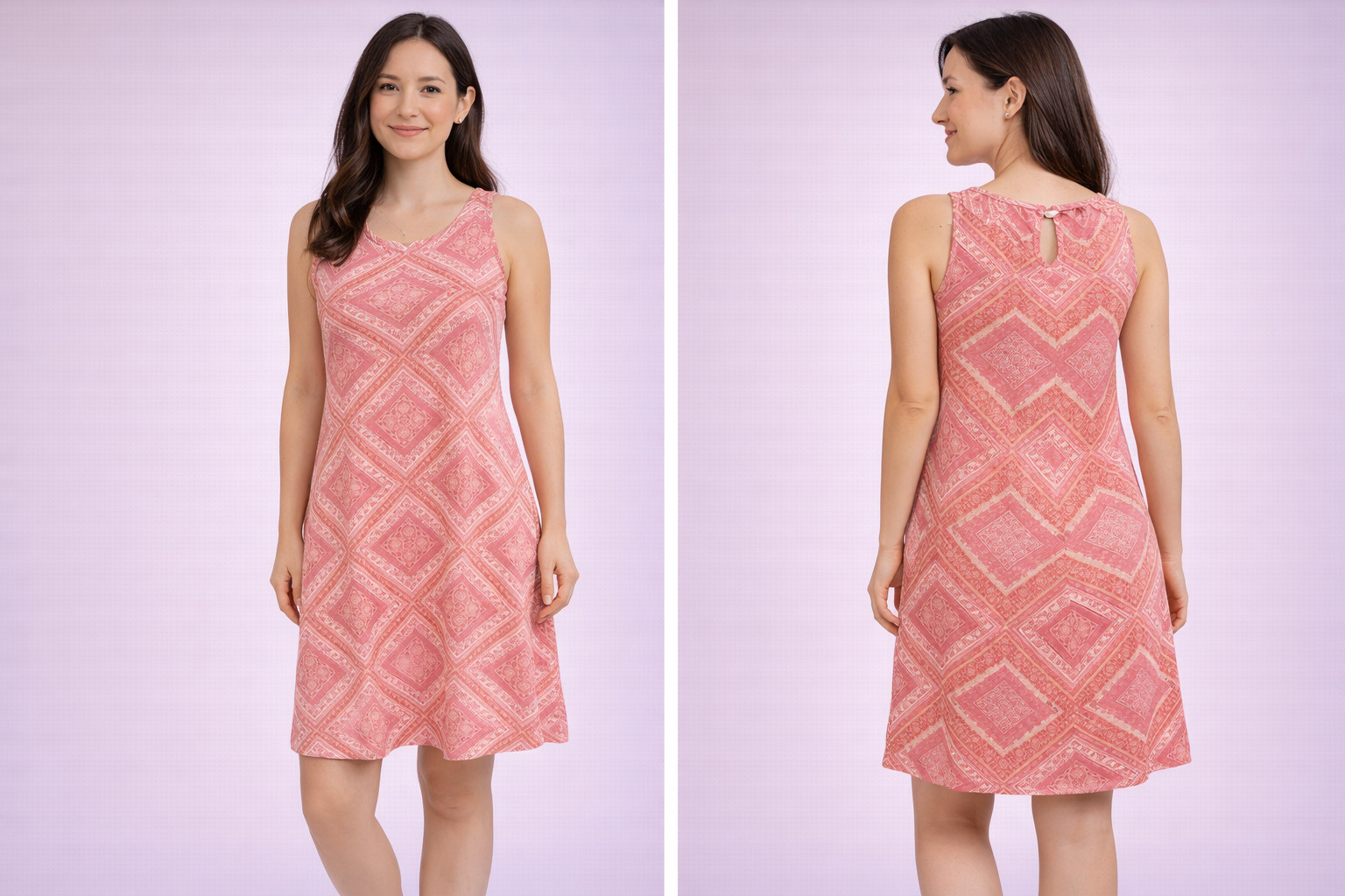 INK+IVY Women’s Small Pink Geometric Sleeveless Dress Rayon Blend Lightweight