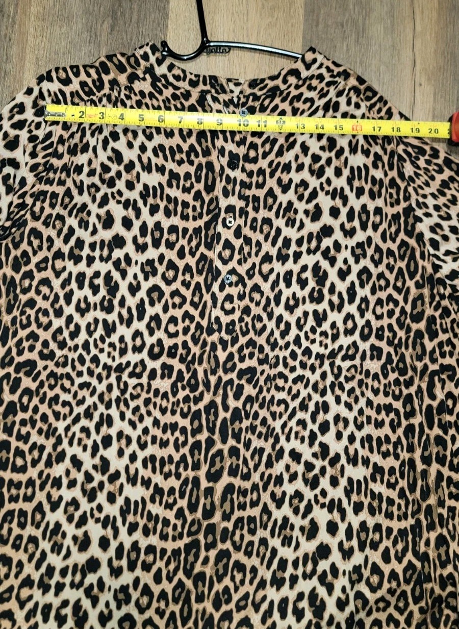 H&M Beige Leopard Pattern Short & Wide Dress W/Long Balloon Sleeves Size XL NWOT