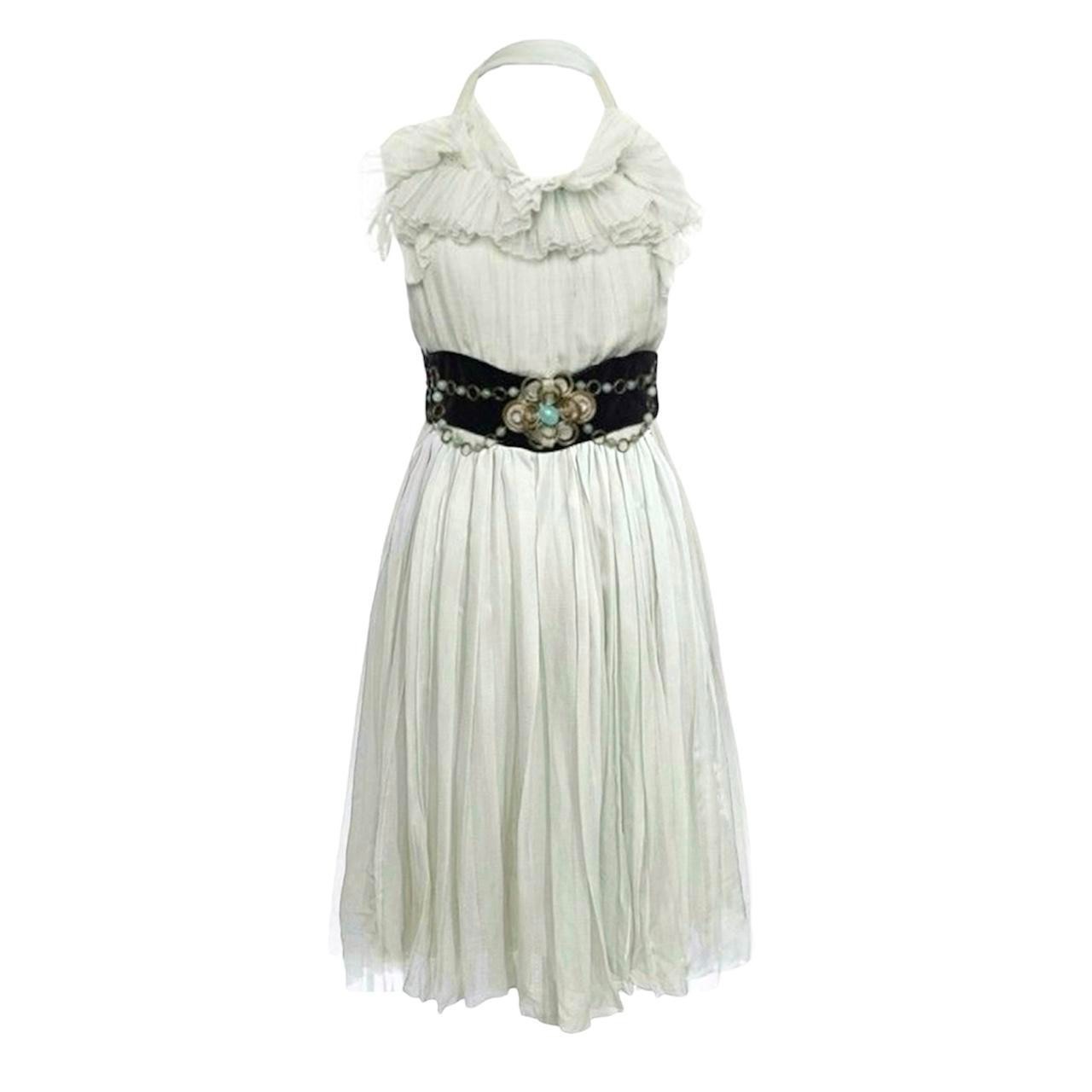 Rare Chloe Fall/Winter 2007 Frothy Pastel Green Embellished Pleated Silk Dress