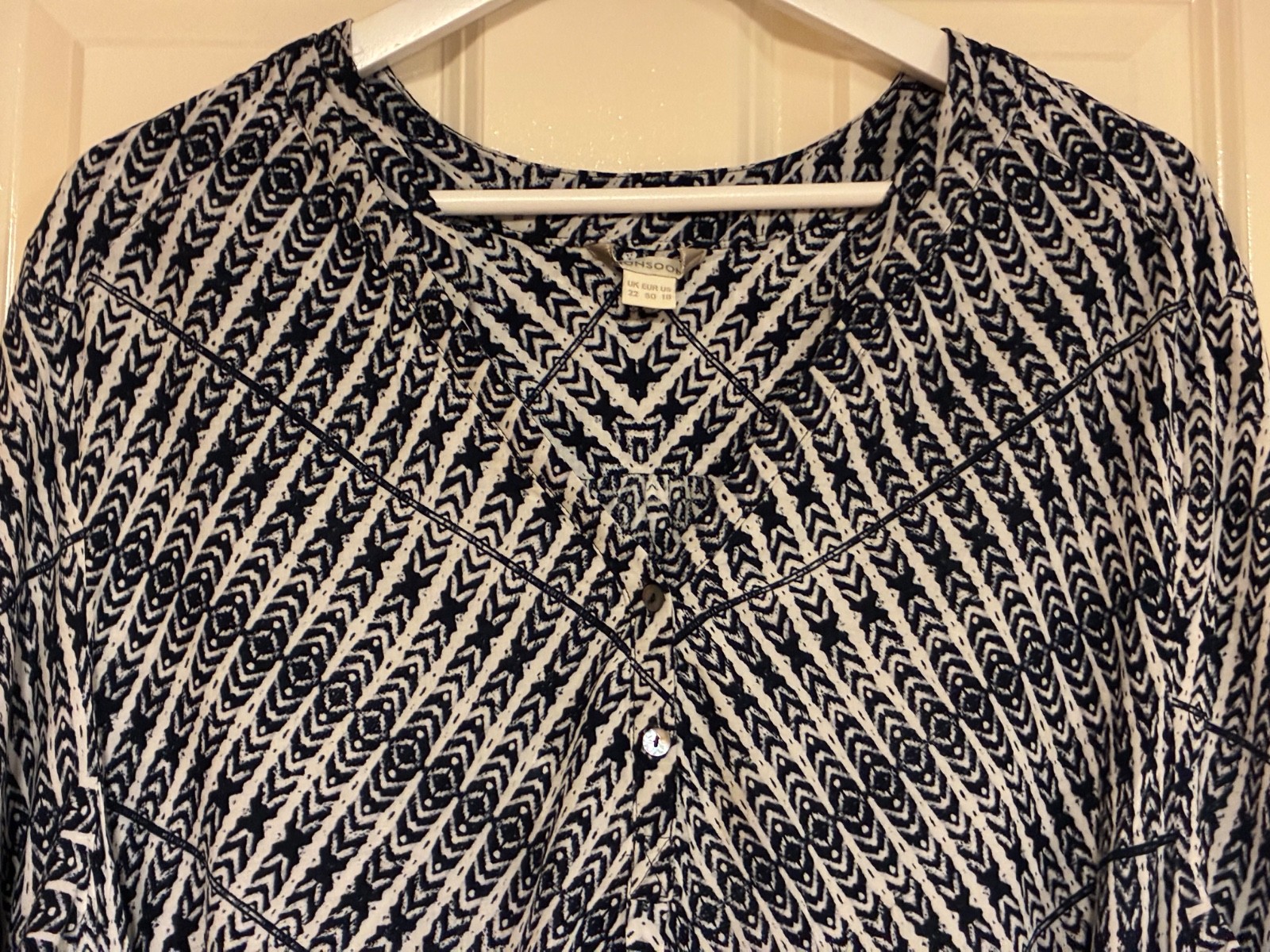 Monsoon size 22 Ruby Geometric print dress navy blue white tunic midi Tie waist