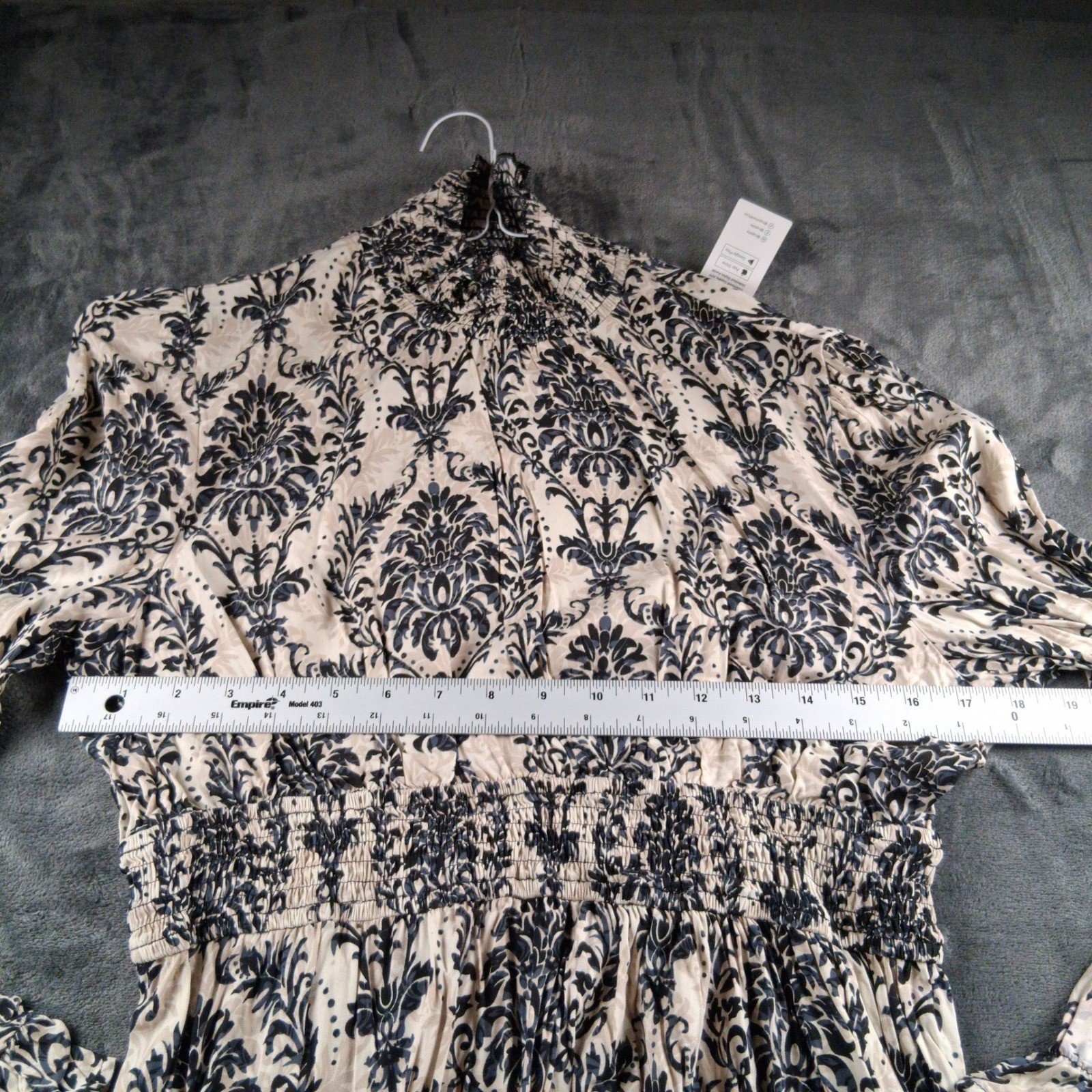 NWT Cupshe Maxi Dress Cream Black Damask Smocked High Neck Tiered DAA05A4H001AC