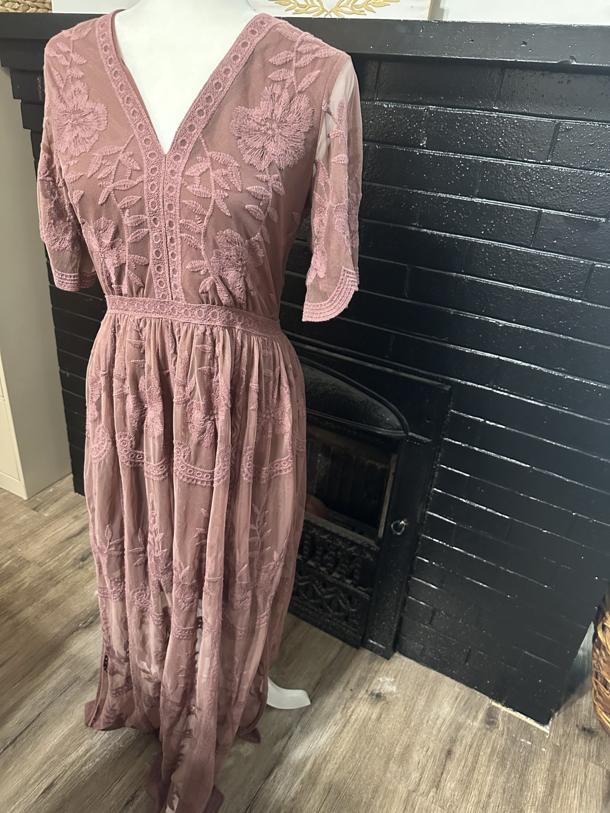 Romantic Fairycore Lace Bodycon Dusty rose Whimsical Slit