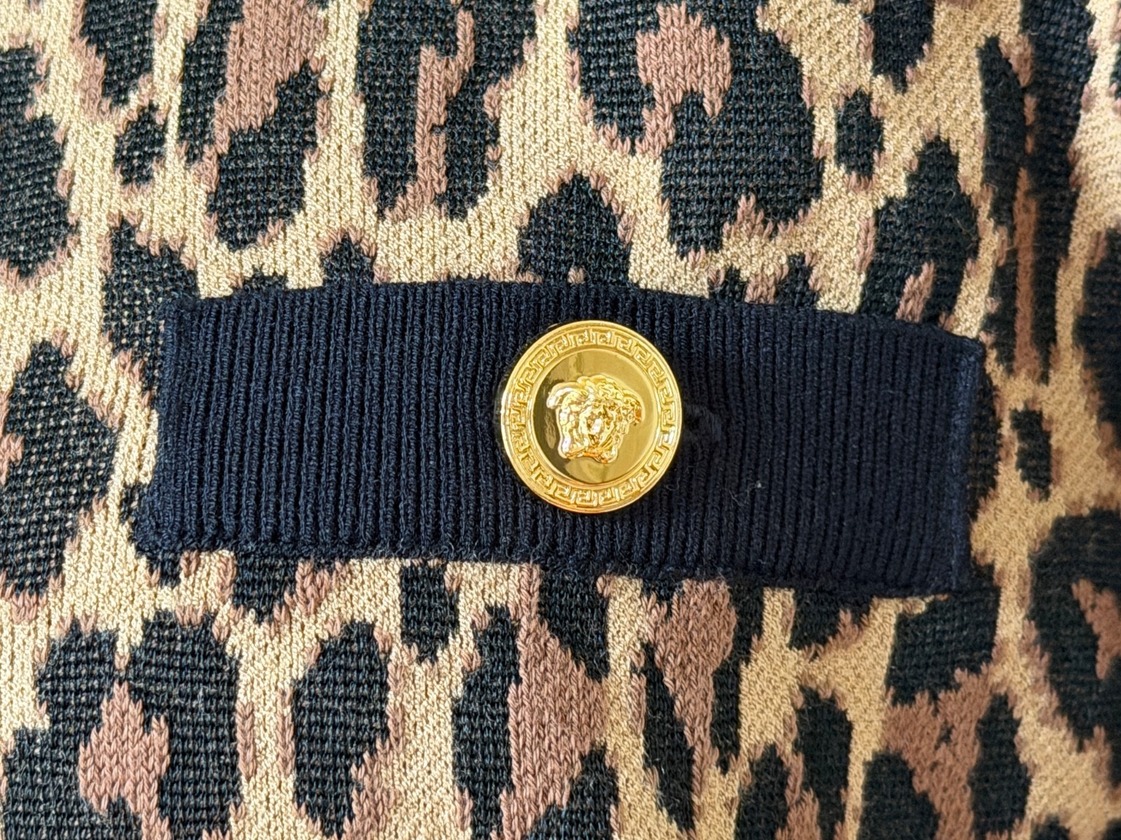 NWT Versace Medusa Logo Button Leopard Intarsia Print Knit Dress 46 US 10 $2950