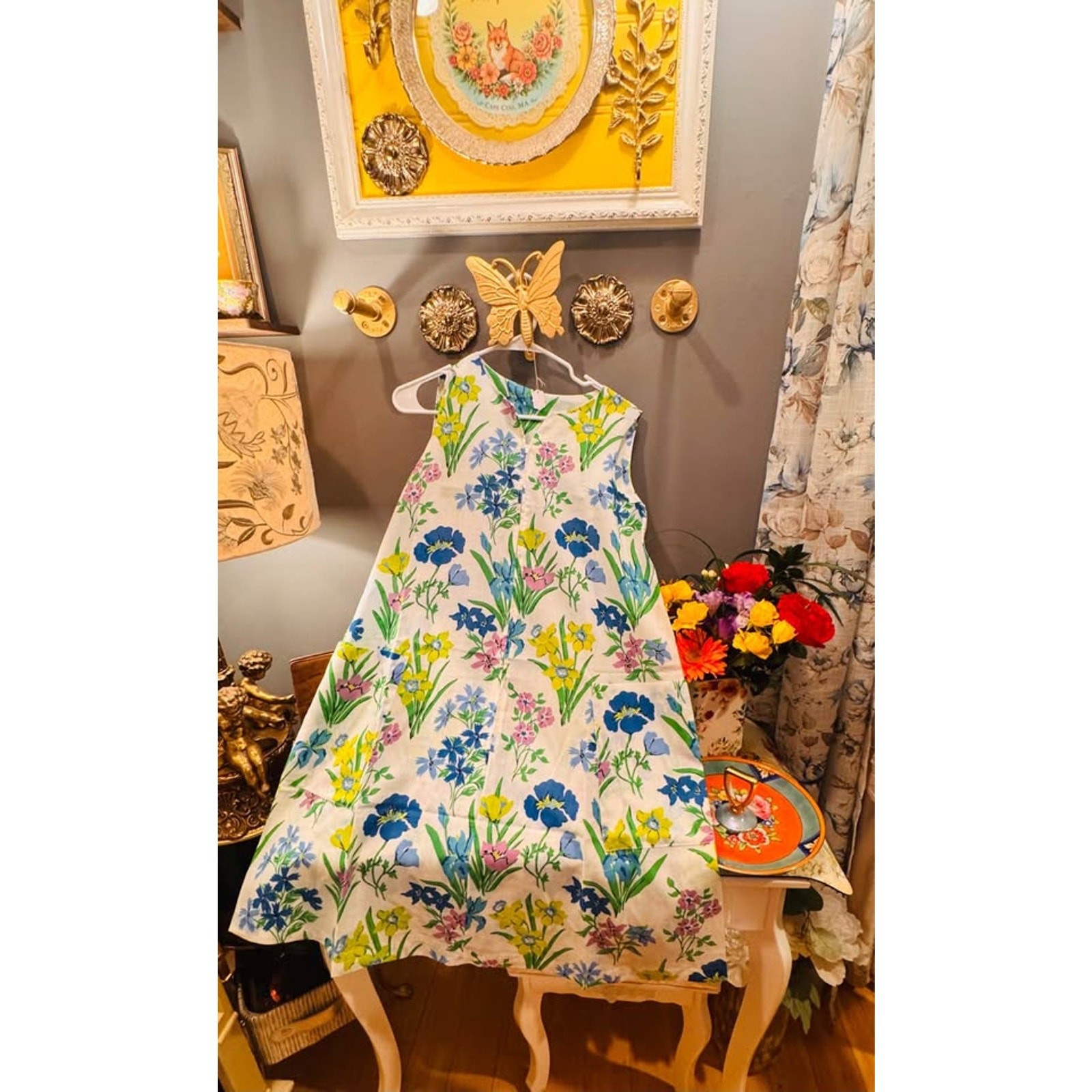 🌸 Vintage 1960s–70s Floral Shift Dress | Spring Garden Print | Size 14 🌸