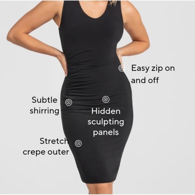 HoneyLove Size XL InnerPower Midi Shapewear Slimming Ruched Dress Black NWT