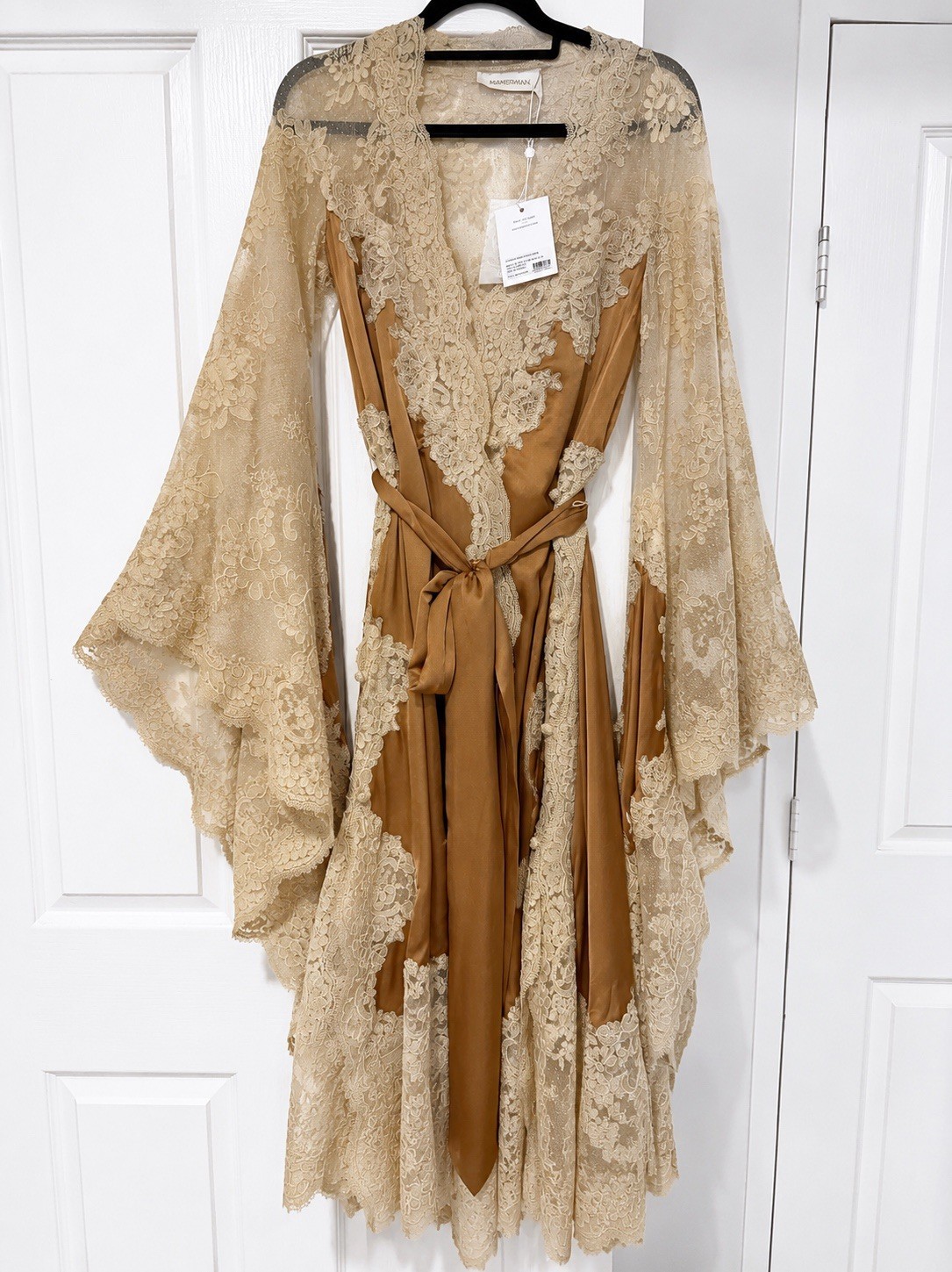 NWT Zimmermann Hypnotic Satin Wrap Dress Biscuit AU 0 US 4 UK 8 Authentic