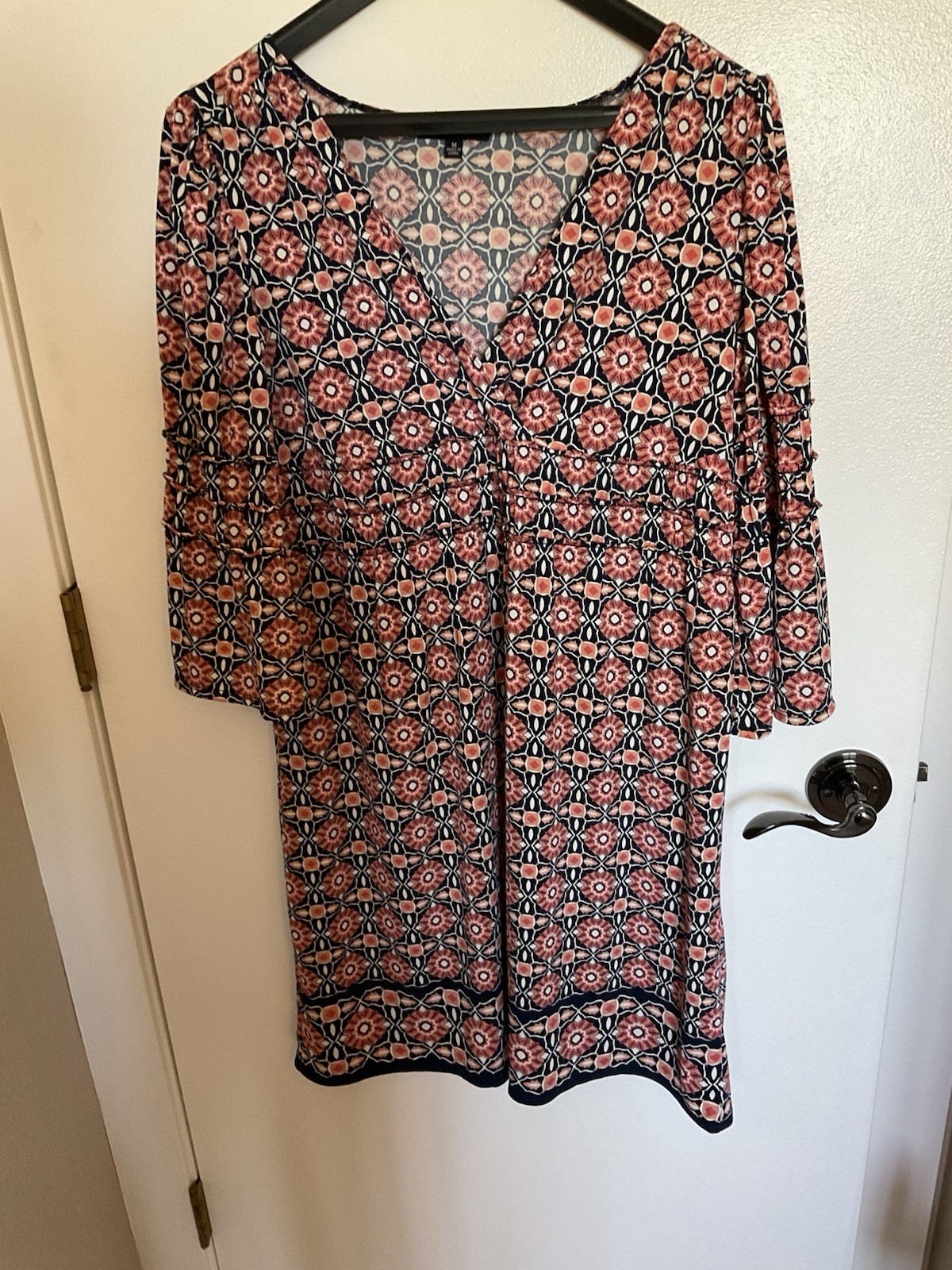 Max Edition Womens M/L Multicolor Geometric V-Neck Bell Sleeve Shift Dress