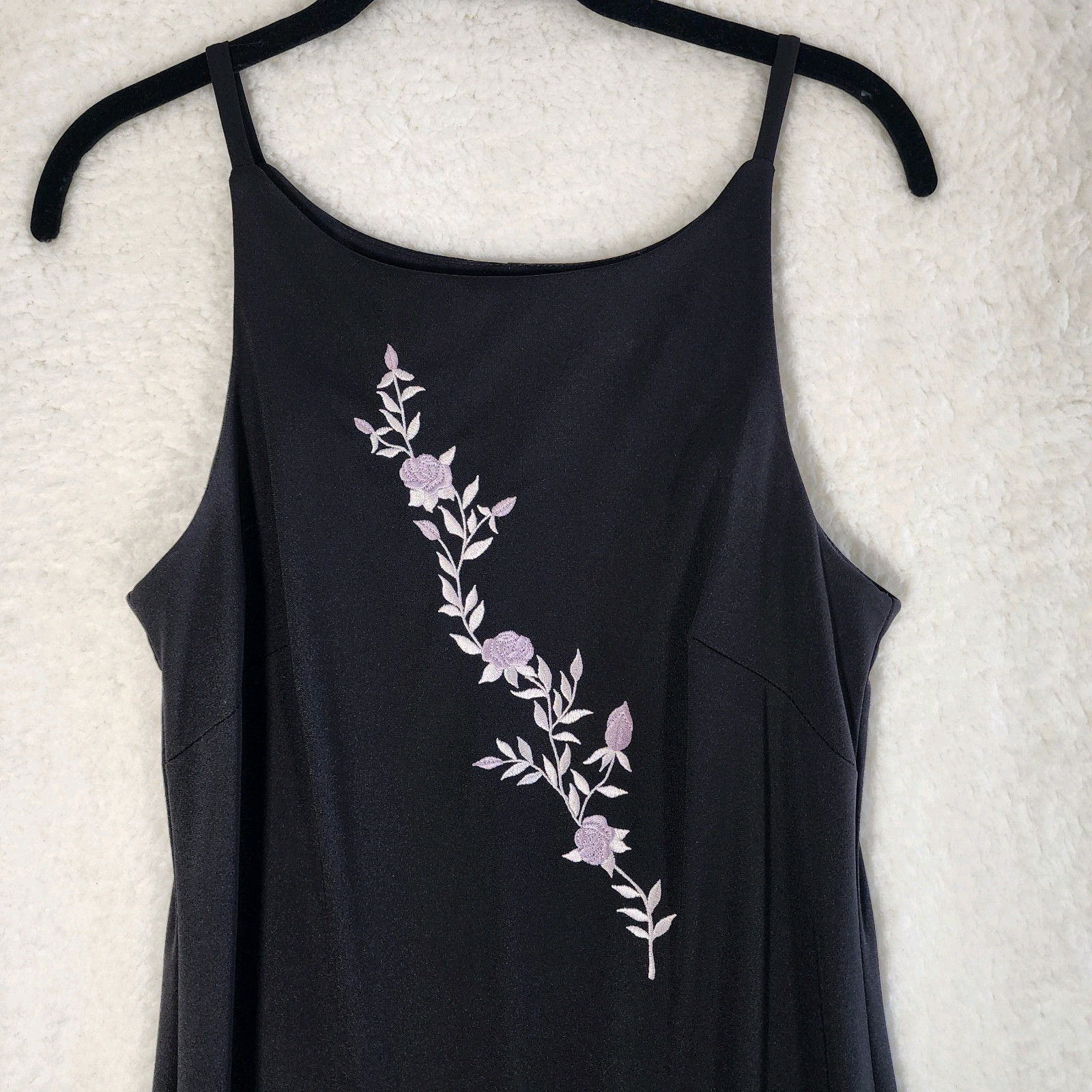 City Triangles Vintage Spaghetti Strap Maxi Dress Black Prom Floral Y2K USA 90’s