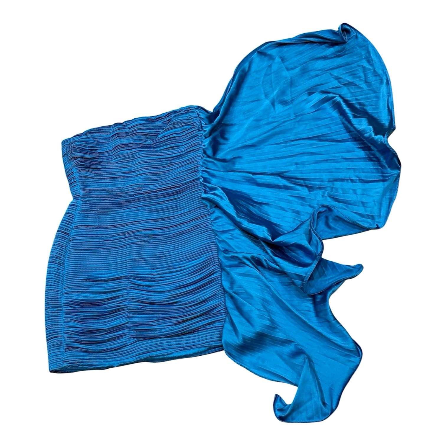 AMUR Women’s 4 Blue Solid Strapless Pleated Mini Dress Lined Zip Ruffle
