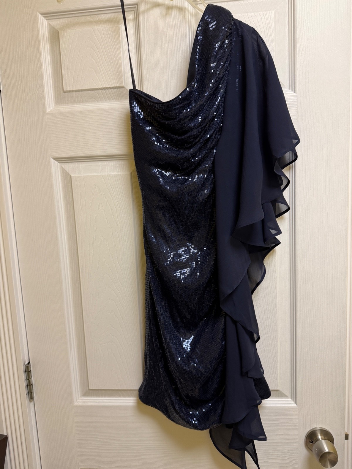 Just Cavalli Navy blue sequin one shoulder mini dress prom evening size XS