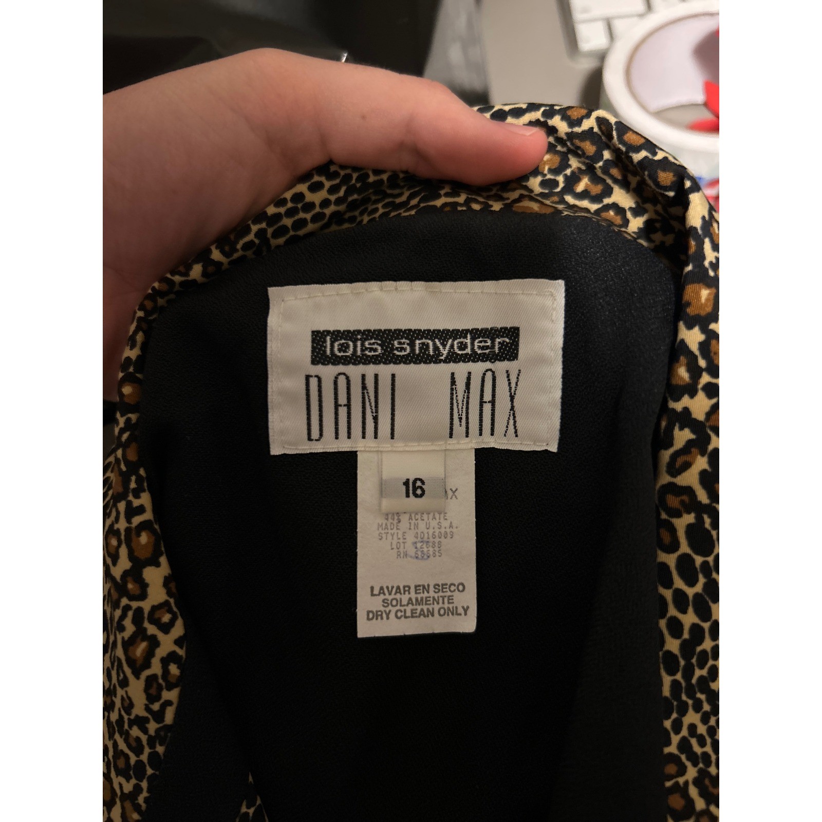 Lois Snyder Dani Max Vintage 80s Black Blazer Dress Leopard Double Breasted 16