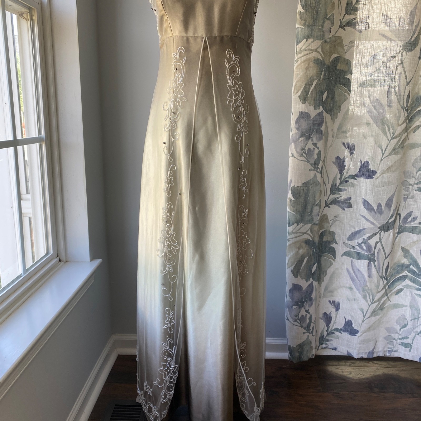 Vtg 90s Y2K Cache Whimsigoth Beaded Maxi Dress Dark Fairy Gown Prom Formal Sz 8