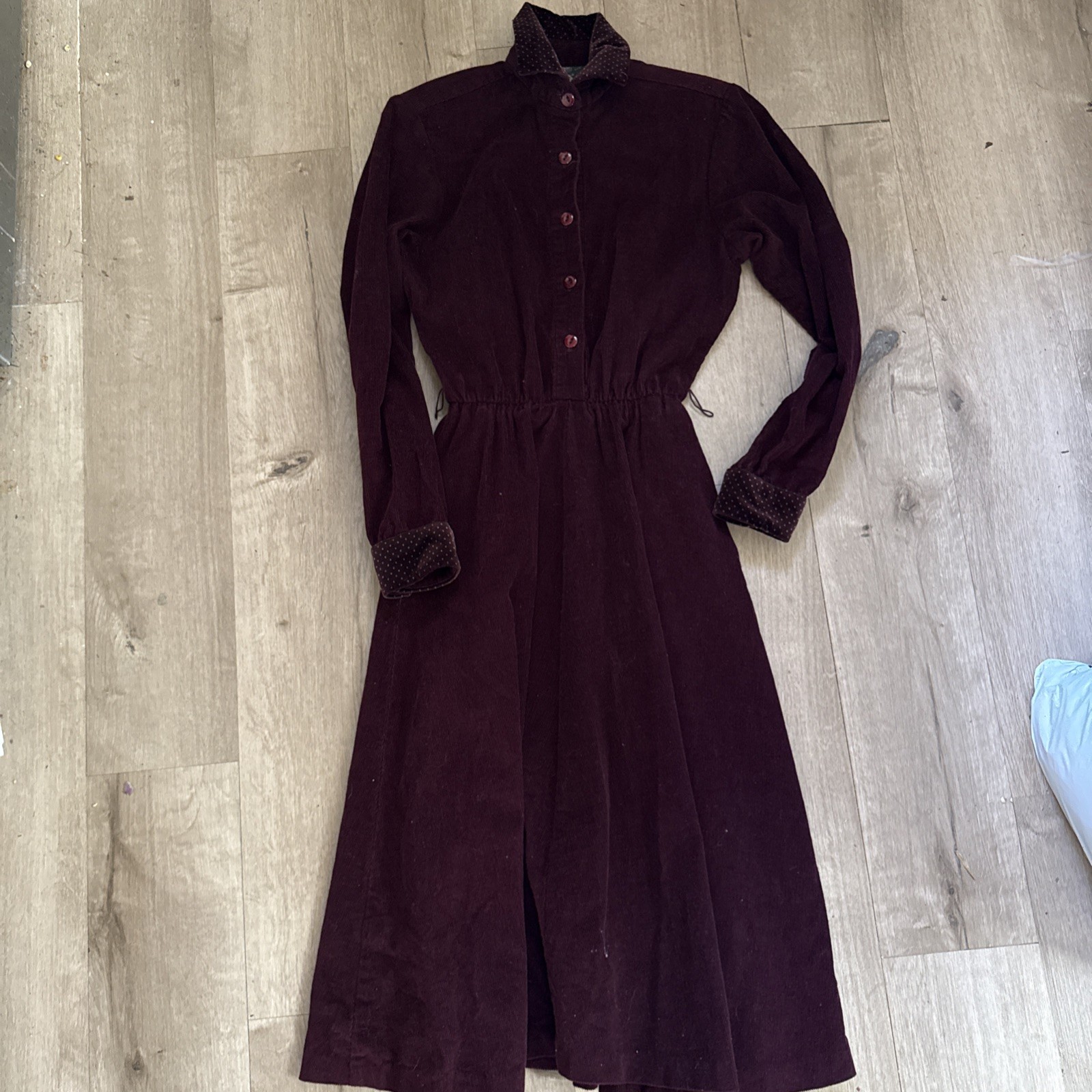 Vintage Orvis Dress Maxi Burgundy Corduroy Prairie Cottagecore Size Small Med