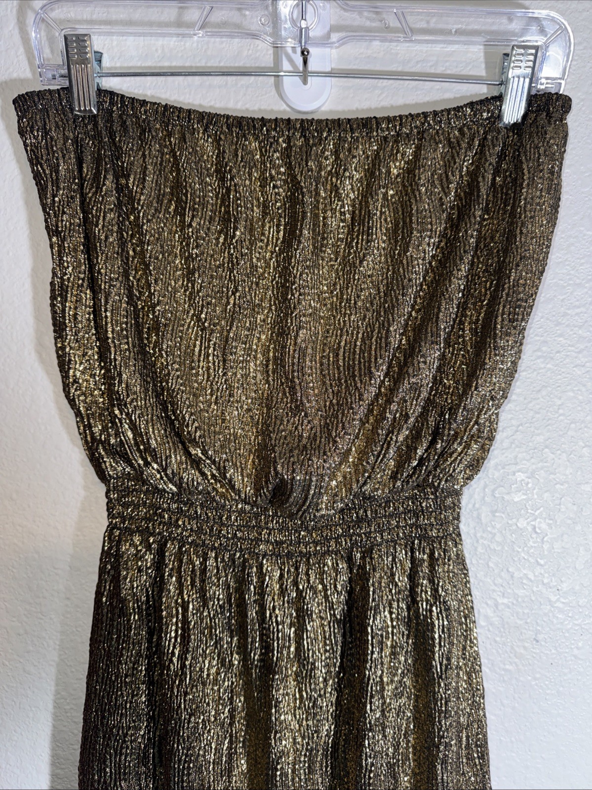 Gianni Bini Gold Metallic Strapless Maxi Cocktail Dress Size Medium Party Club