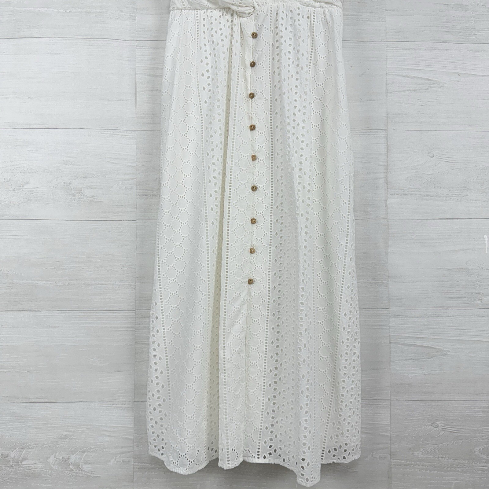 ZARA Openwork Embroidered Eyelet Midi Dress L White Sleeveless V Neck Feminine
