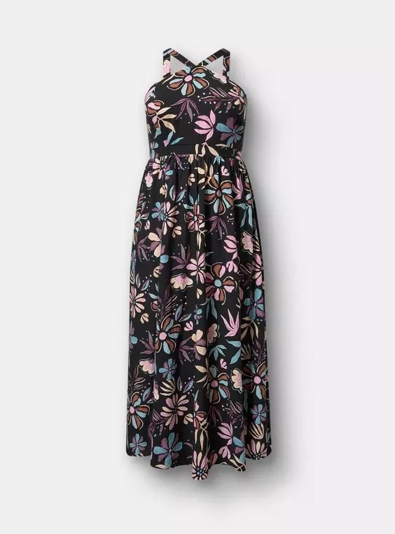 Torrid Cydnee Floral Doodles Black Halter Maxi Dress Women’s Plus Size 1X Nwt