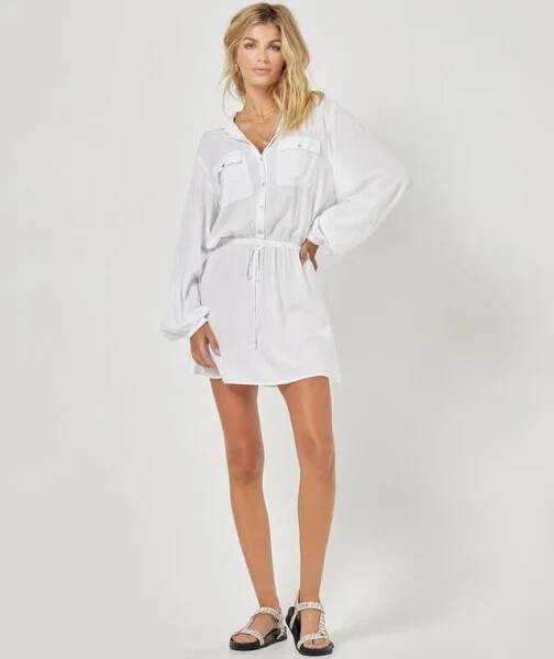 L*space Amelia Long Sleeve Cover-Up Tunic Dress White Women’s SMALL NWT