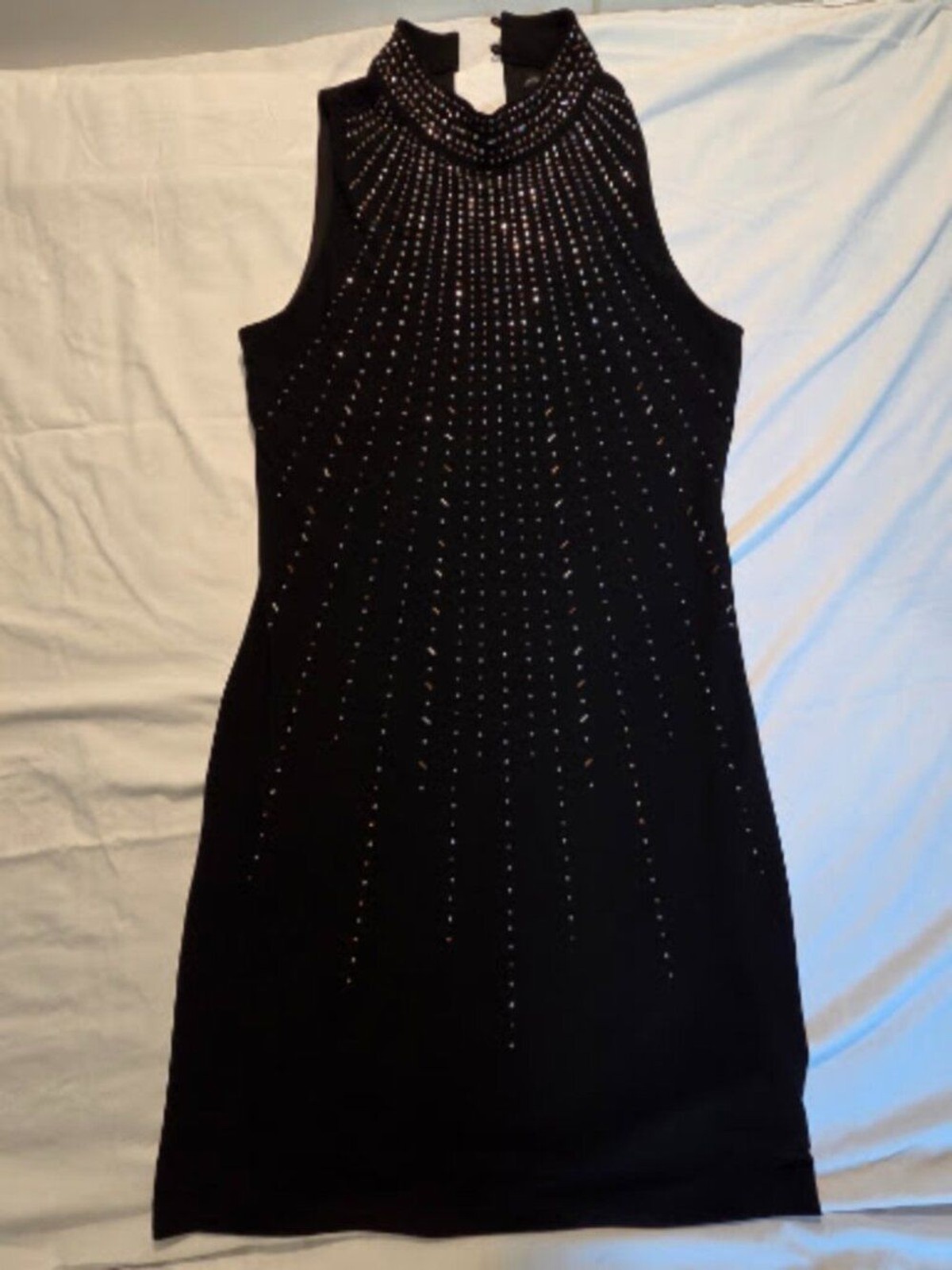 White House Black Market Rhinestone Starburst Mock Neck Cocktail Dress – S