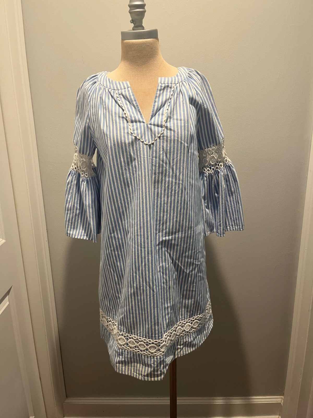Crown & Ivy, Size S, blue and white stripe at knee dress