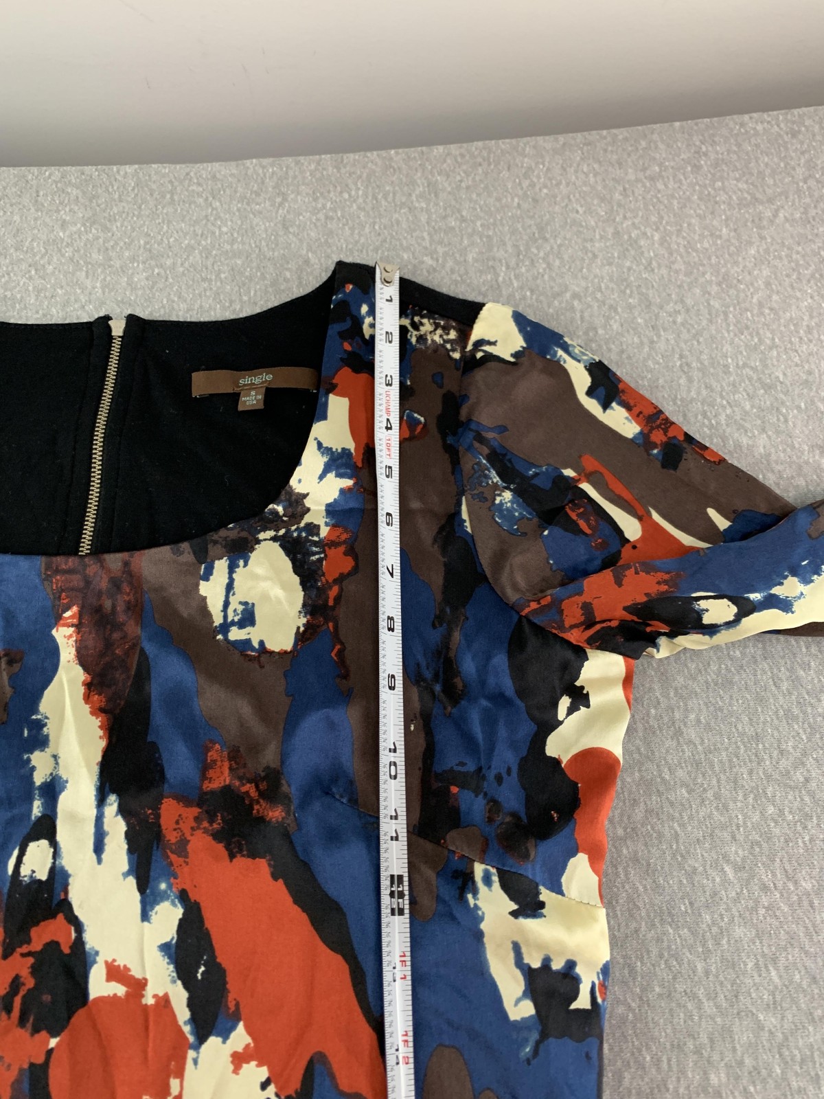 Single Dress Womens Small Multicolor Camouflage Silk Square Neck Shift