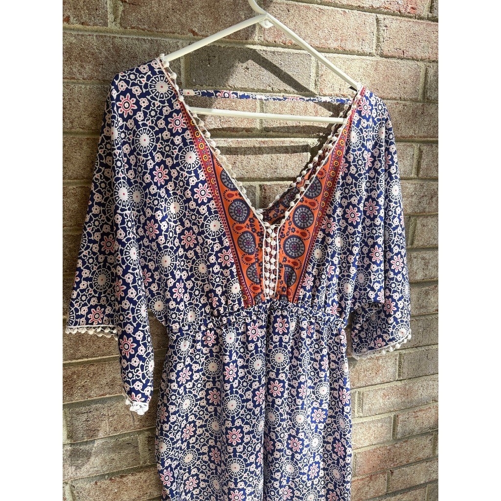 Passager Boho Beach Cover Up Dress EU 40 M Medallion Print Pom Trim
