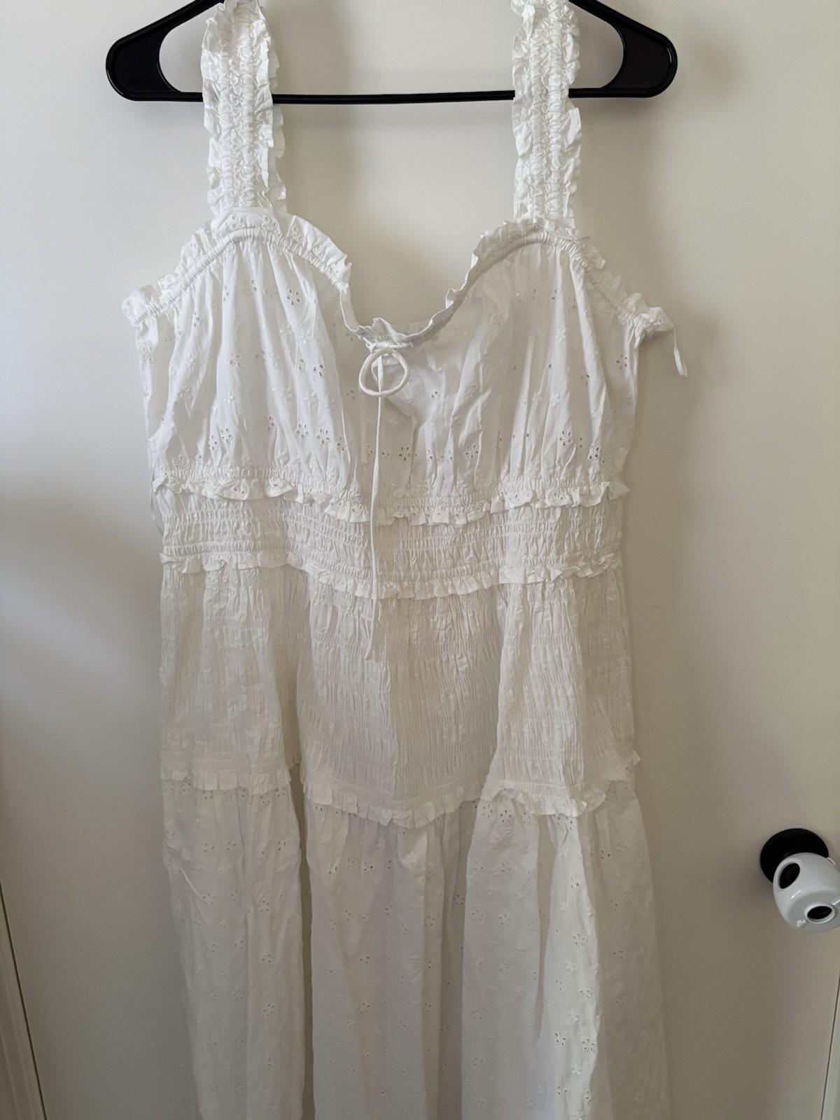 GAP x DÔEN White Eyelet Cotton Smocked Tie Midi Sundress XL Regular Ruffle