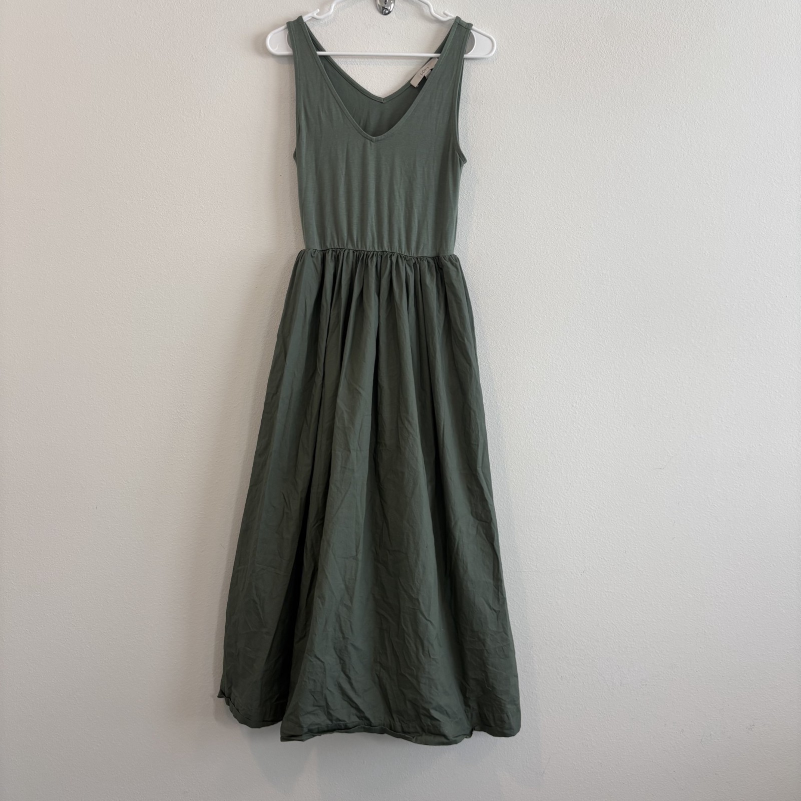 Loft Maxi Dress Women 6 Green Mixed Media Euro Summer Pockets Stretch Capsule