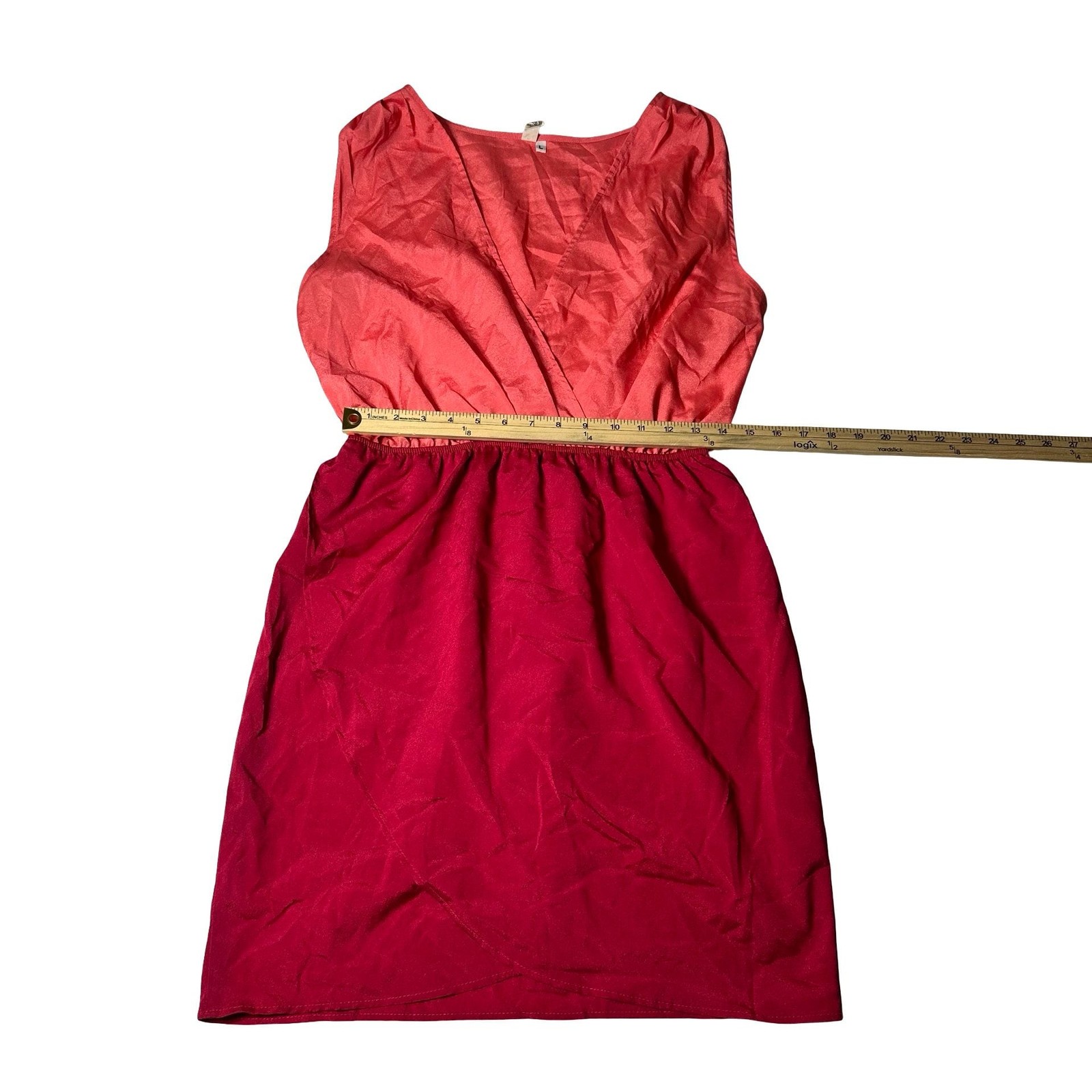 Peppermint Women L Colorblock Sleeveless Surplice Dress Coral Pink Magenta USA
