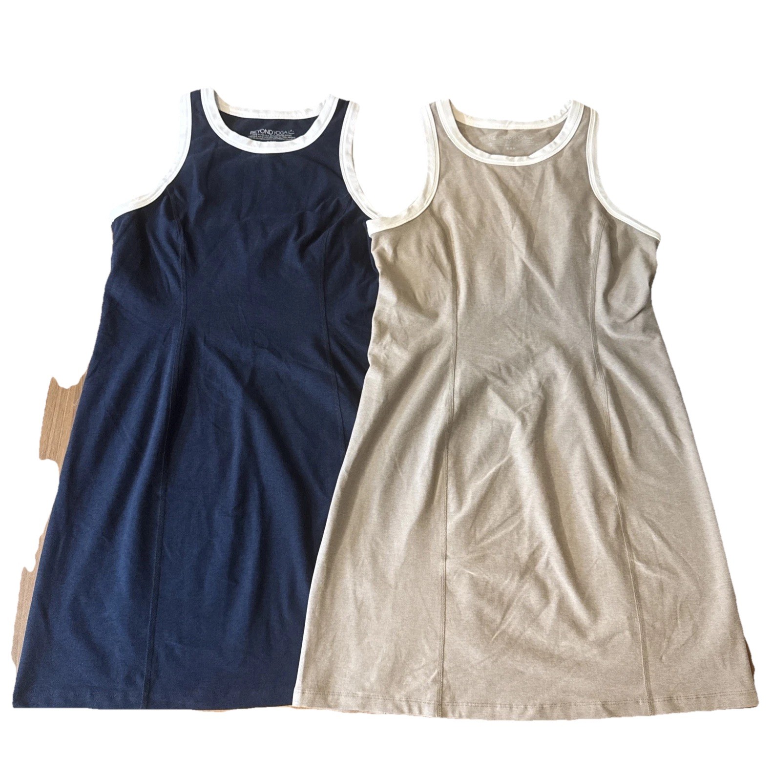 Beyond Yoga Set Of Two Outlines Performance Minidresses, Birch & Navy, Medium